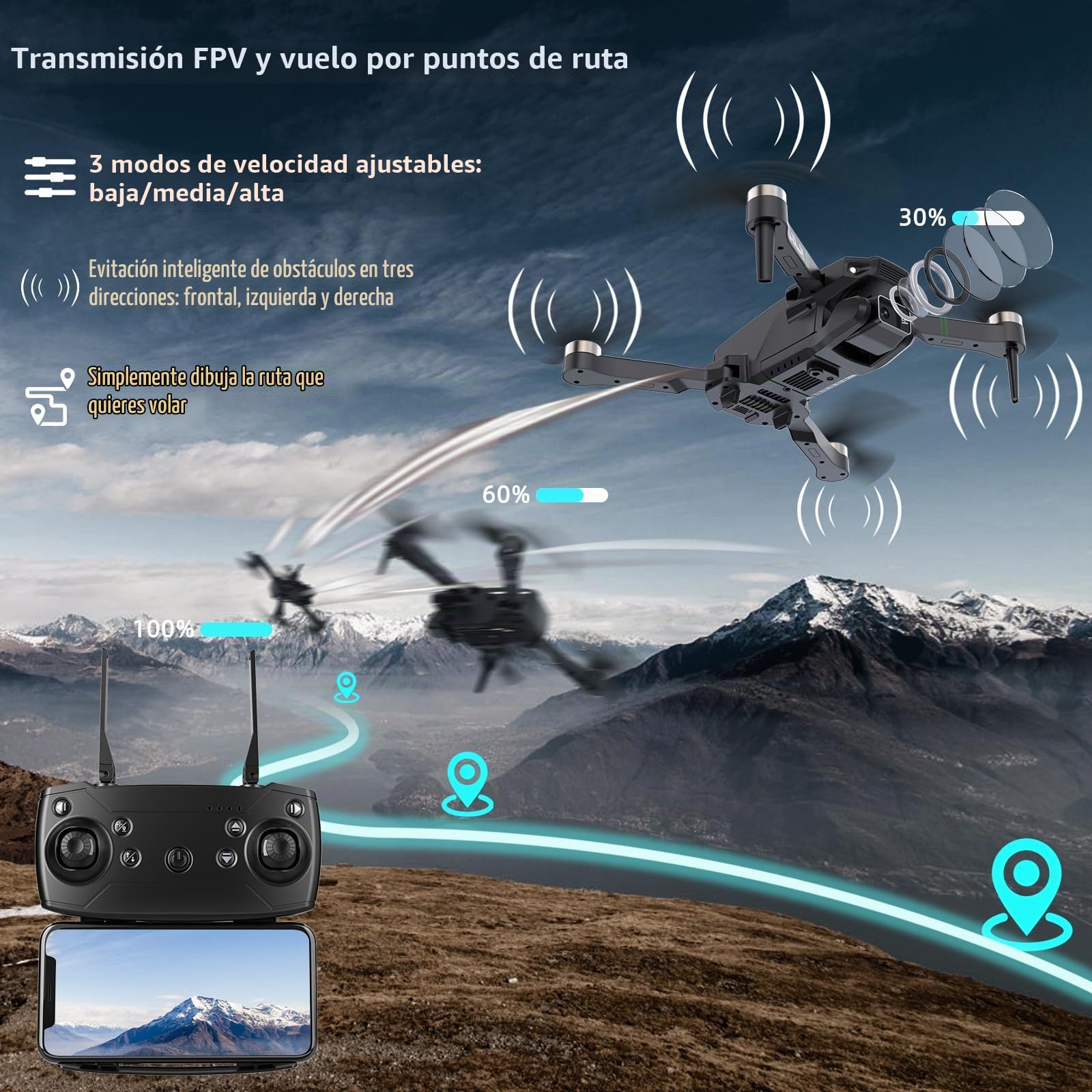 Drones con Camara 1080P Adultos, Dron para Adultos/Niños 1080P Quadcopter RC Drones Plegable, Aterriza con Un Clic, 3D Flip. Regalos para Niñas/Niños, 3 Baterías