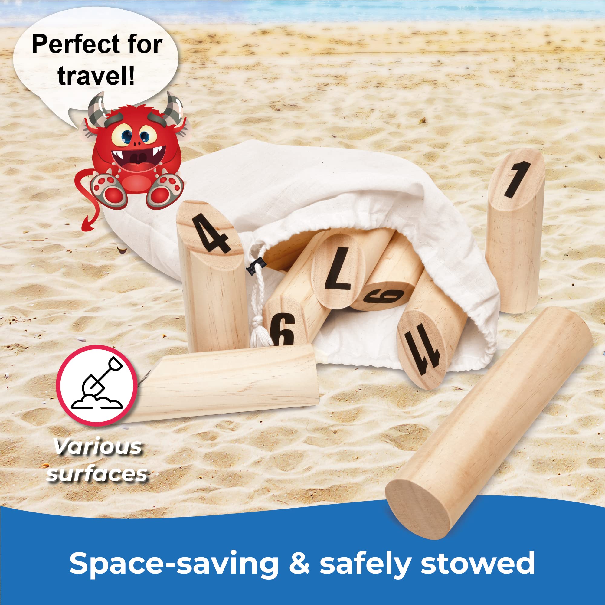 Toyfel Juego de Bolos de Madera Tölky - Bolos finlandeses - Kubb con números - Juego al Aire Libre Juego Madera Juegos Jardin