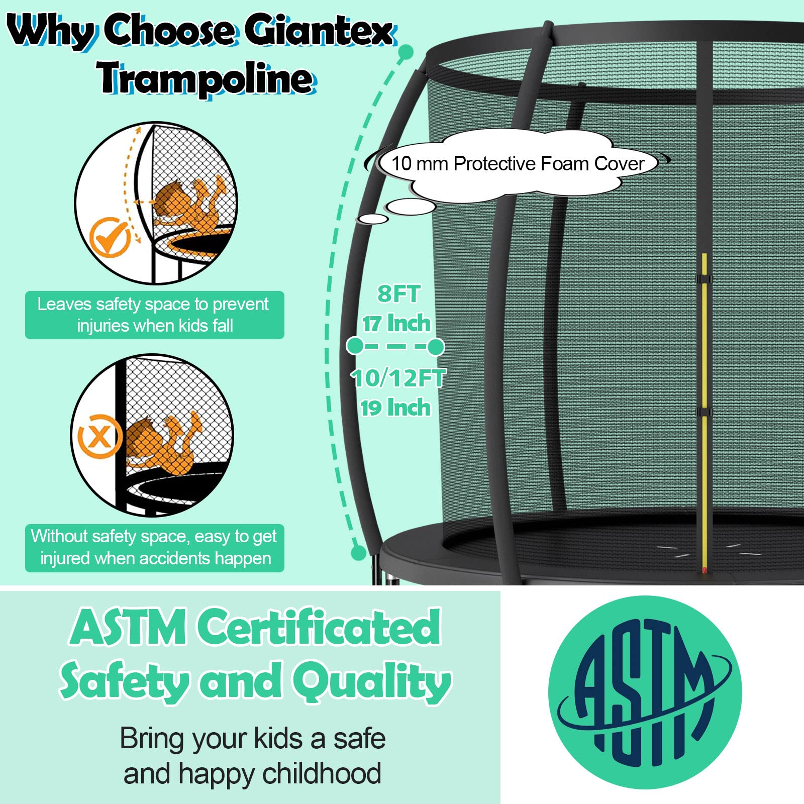 Amazon | Giantex 8フィート トランポリン 囲い付き ASTM承認 屋外用