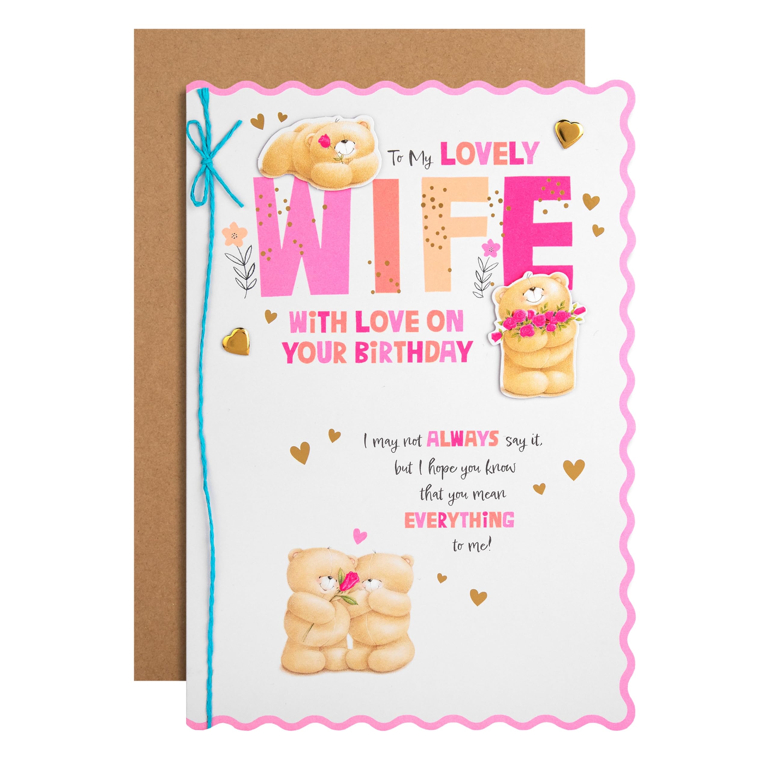 Hallmark Birthday Card for Wife, Cute Forever Friends Bears Design, Pink, Blue