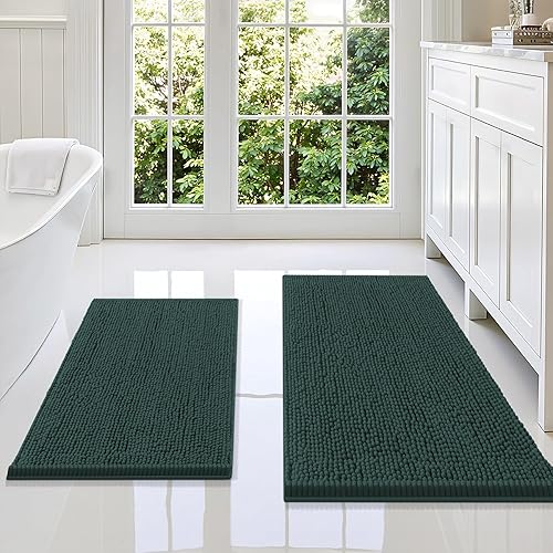 Miniatura 106 de Smiry - Juego de alfombras de baño de 2 piezas, suaves, absorbentes, de felpilla, lavables a máquina, antideslizantes, para bañera, ducha y piso Gris