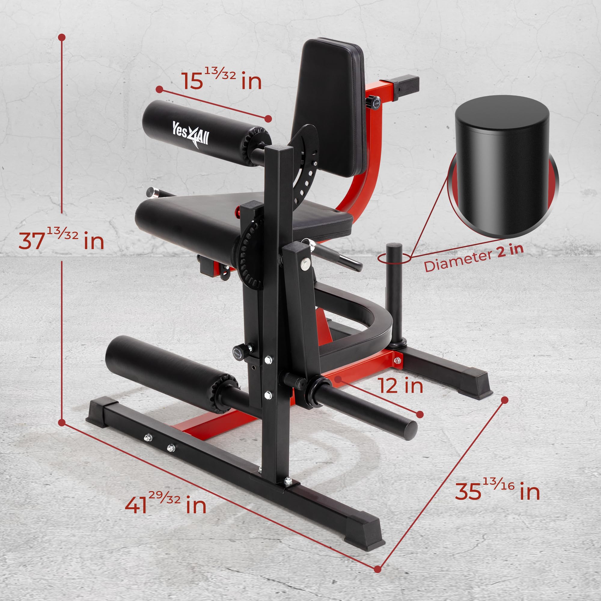 Yes4All Leg Extension and Curl Machine, Adjustable Leg Machine with Plate Loaded, Leg Extension and Curl Bench for Home Gym, Black & Red