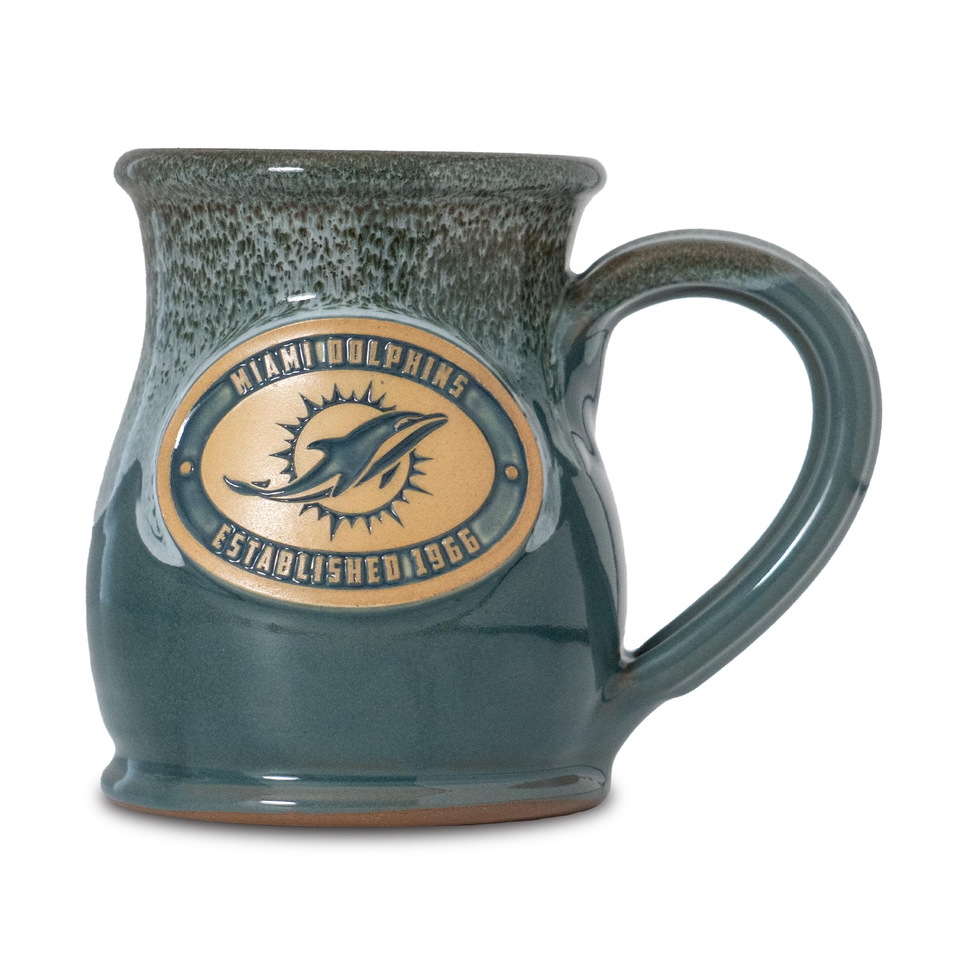 Greater Distance NFL Football Miami Dolphins 14 oz Two-Tone Tall Belly Mug, Handmade Large Ceramic Coffee Mug With Team Logo for True Fans, Premium Deneen Pottery Made in USA