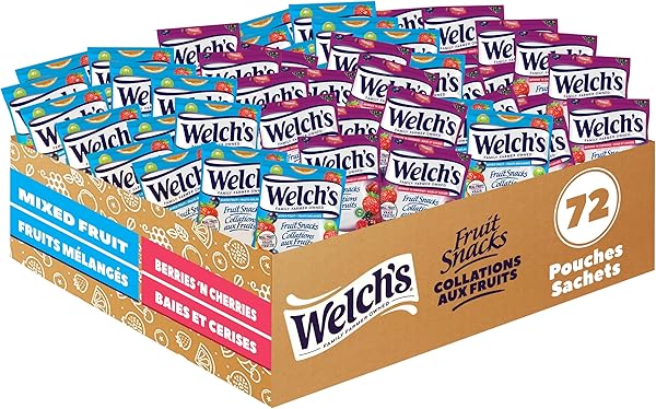 Welch's Fruit Snacks, Mixed Fruit & Berries 'N Cherries, Bulk Pack, Gluten Free, Individual Single Serve Bags, 22g (Pack of 72)