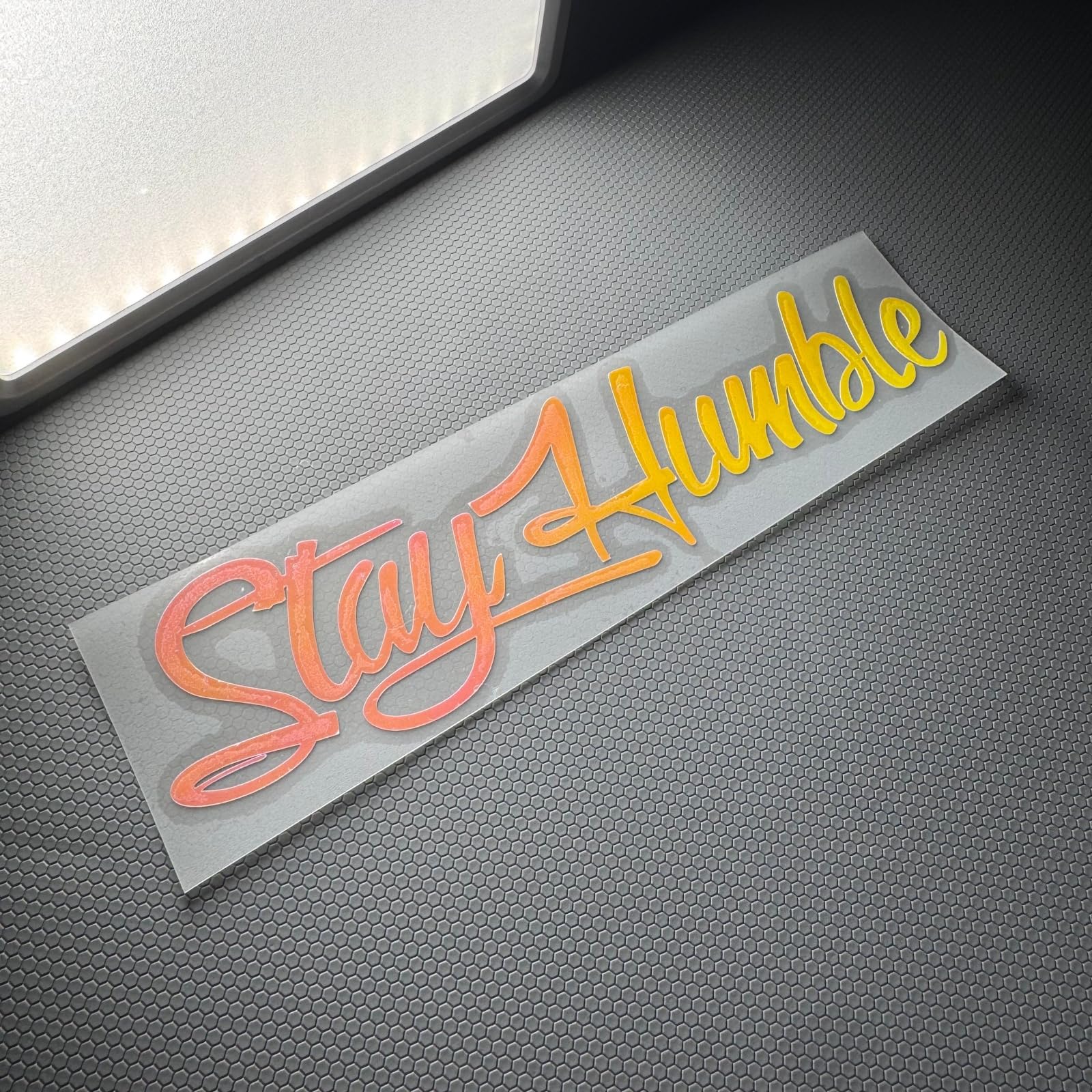 Car Stickers for Stay Humble Auto Front Rear Windshield Window Decal Vans Truck Window Tail Decoration (Laser Rainbow, 200x50mm)