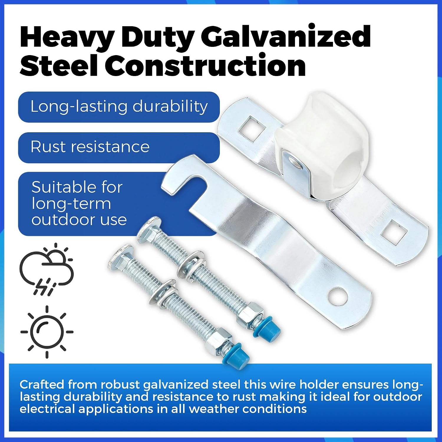 2 Pack Wire Holder, Porcelain Insulator with Adjustable Bracket - Heavy Duty Galvanized Steel for Utility Pole Cable Management - Fits Poles from 1-1/4 inches to 3 inches