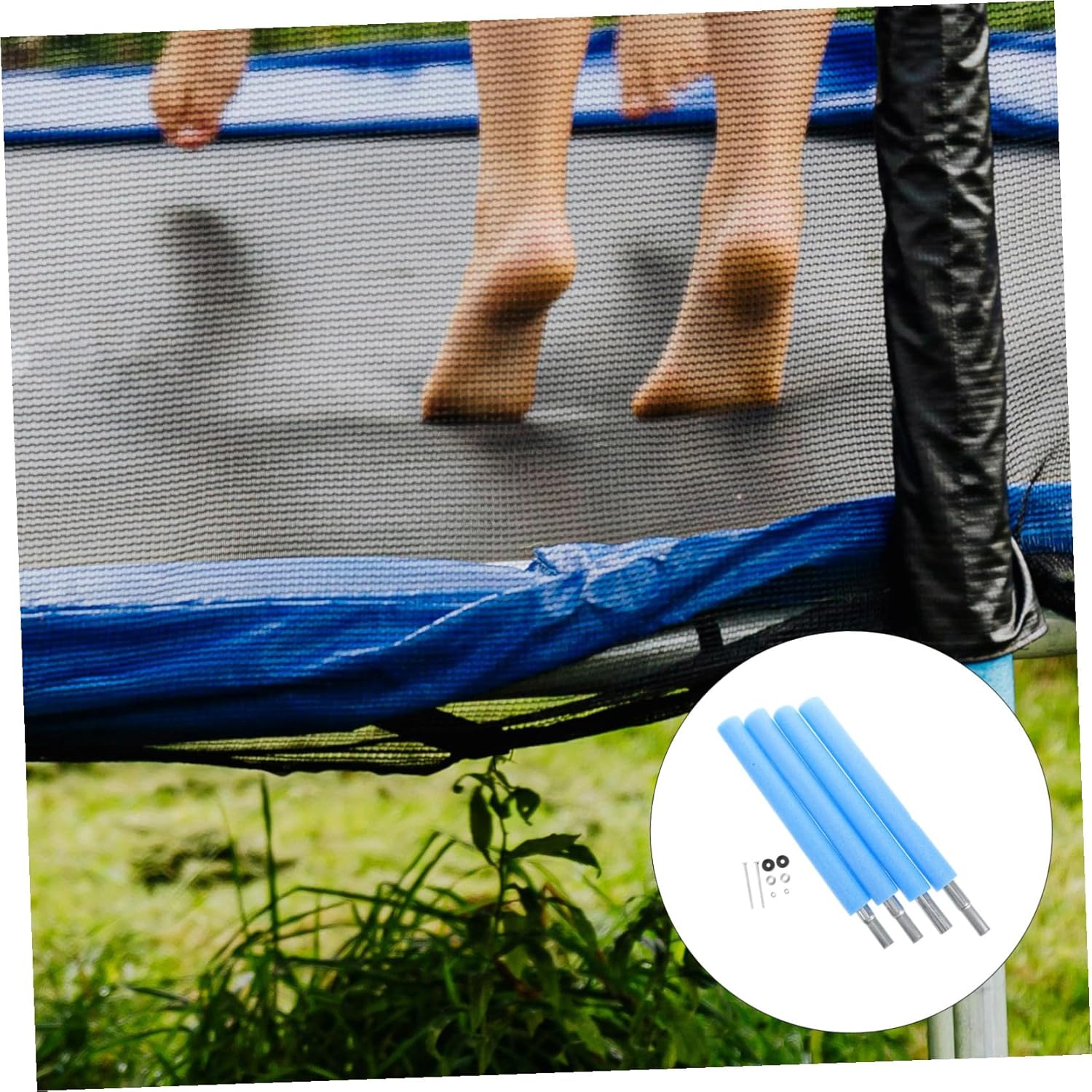 Trampoline Replacement Poles Steel Tubes with Ground Stakes Anchor Kit Safety Upgrade for Jumping Bed Enclosure Accessory