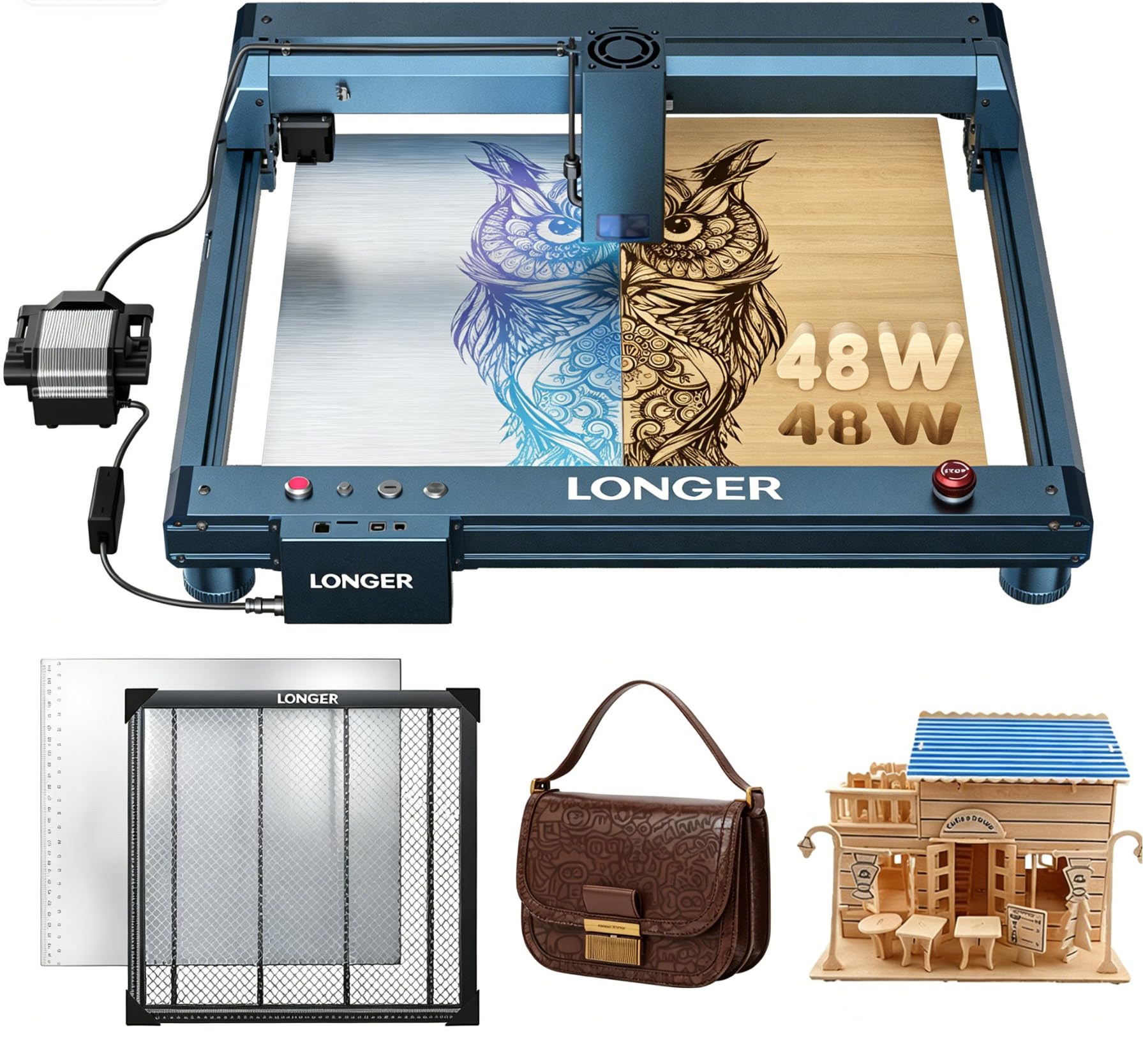 Longer B1 40000mW Laser Engraver Machine, Laser Cutter with Auto Air Assist, High Speed 600mm/s, Laser Engraving Tool for Wood and Metal, Paper, Acrylic, Glass, Leather, Working Area 17.72x17.32" Recycled Claim Standard Blended