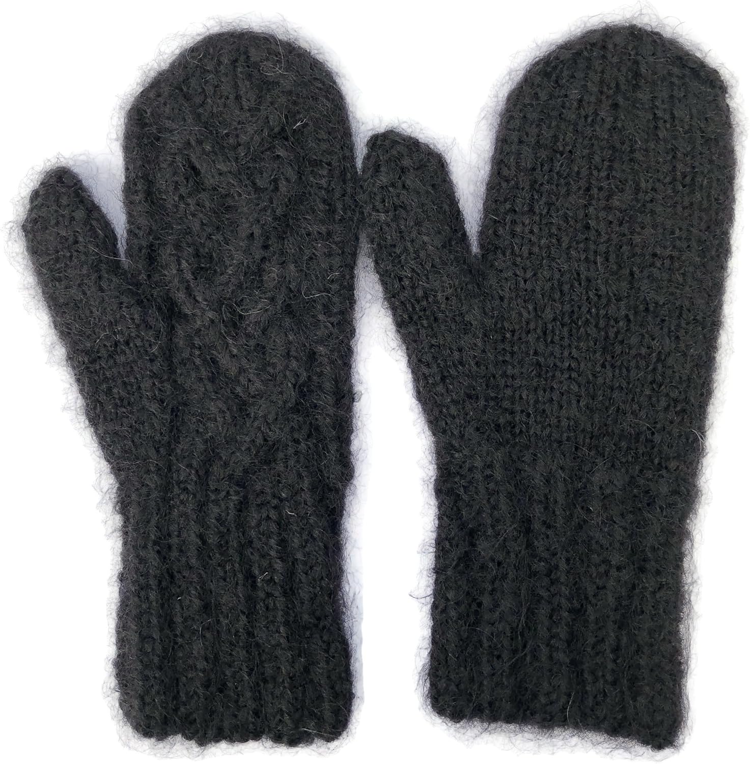 Black Mittens Hand Knit Wool and Mohair with Celtic Twist Cable