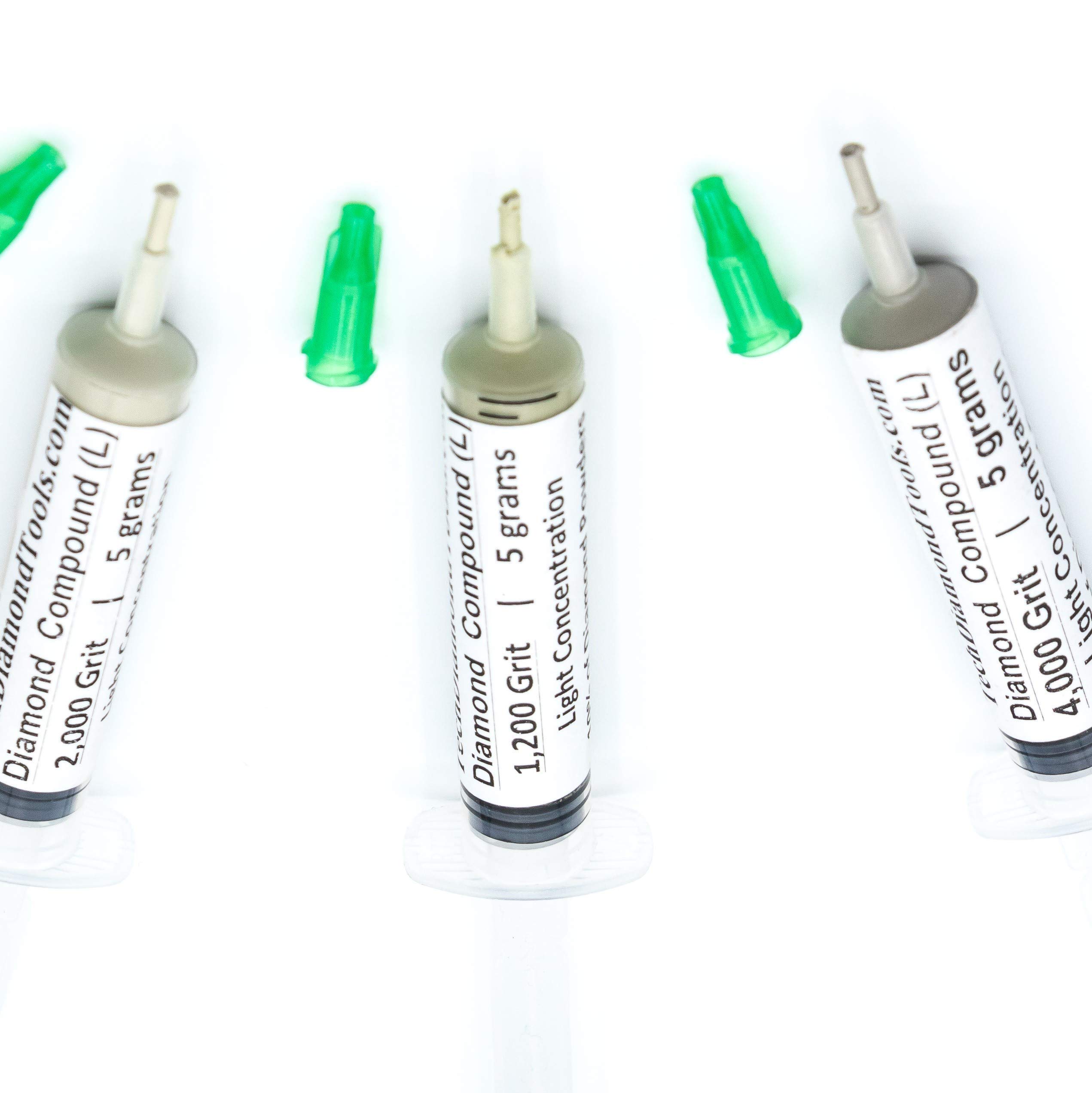 TechDiamondTools Lot de 3 seringues de 5 g de pâte de rodage diamantée - Grains 1200 2000 4000 - Maillage - Avec concentration légère (10%) de poudres de diamant