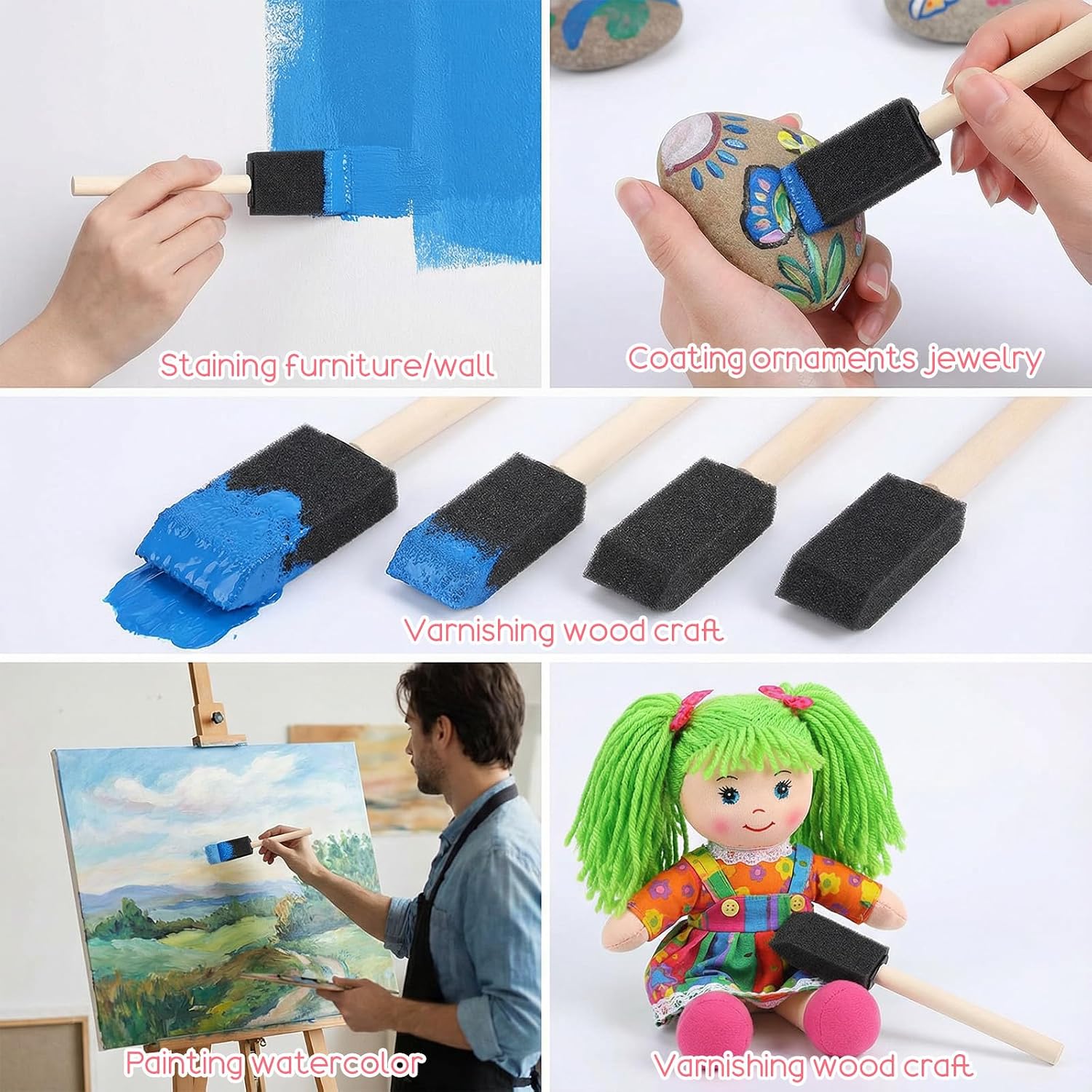 2" and 1“ Foam Paint Brushes Set, 100 Pack Foam Brush with Wood Handle Bulk Sponge Brushes for Painting, Lightweight & Durable Foam Art Paintbrushes for Staining Varnishes Touchup DIY Craft Projects