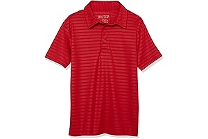 Boys' Active Short Sleeve Polo Shirt, Button Closure and Embossed Stripes