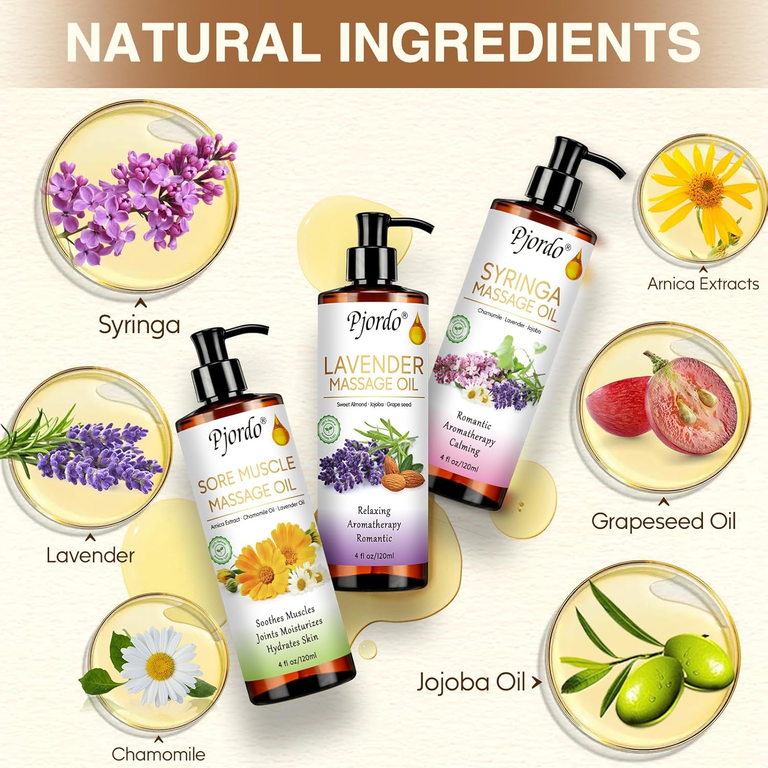 Body Massage Oil for Massage Therapy Kit, Lilac, Lavender, Sore Muscle Arnica Oil with Massage Roller Ball, Relaxing Massage Oils for Pain Relief, Valentines Day Gifts for Him Her - Image 2