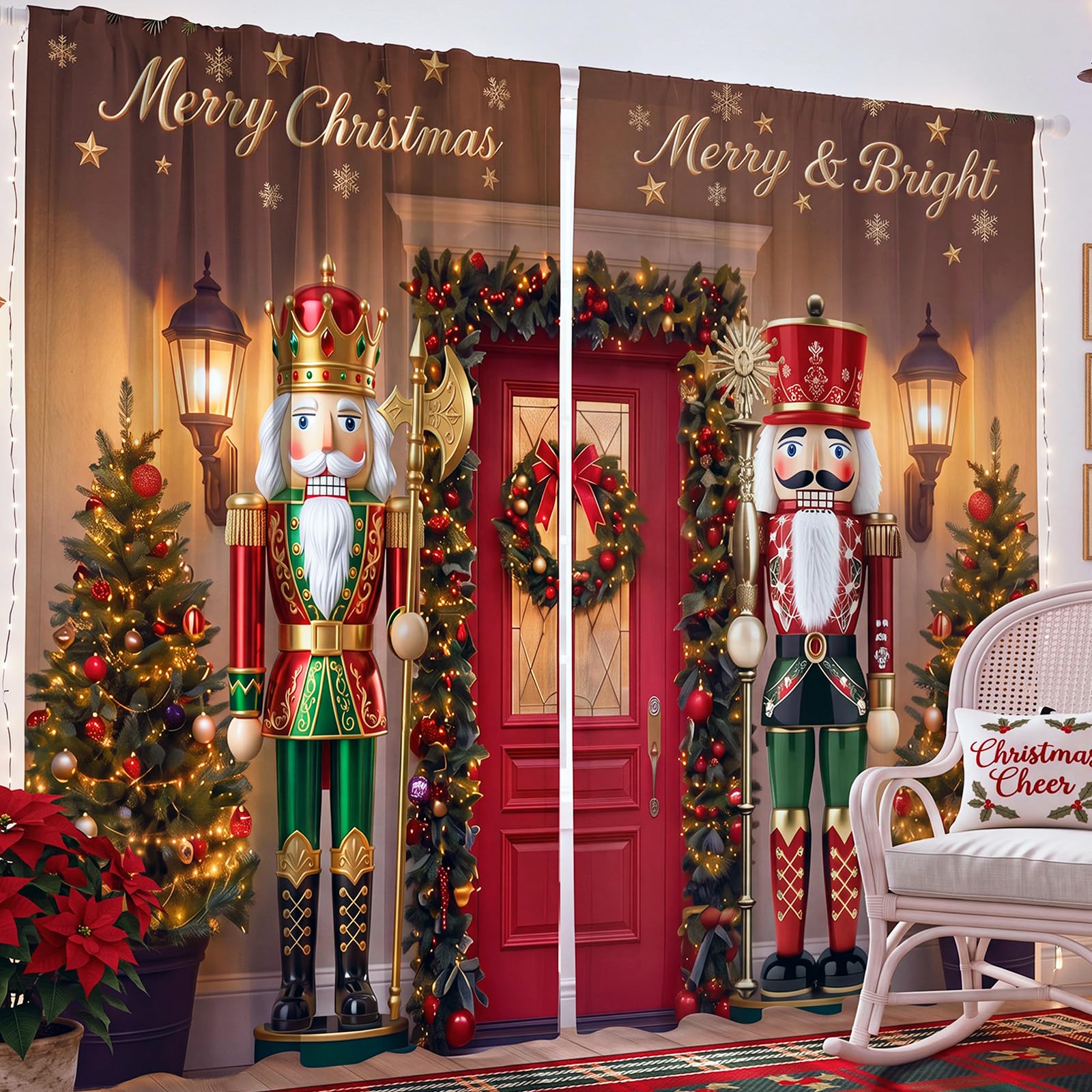 SmoothNovelty 2 Pcs Christmas Nutcracker Curtains for Living Room Soldier