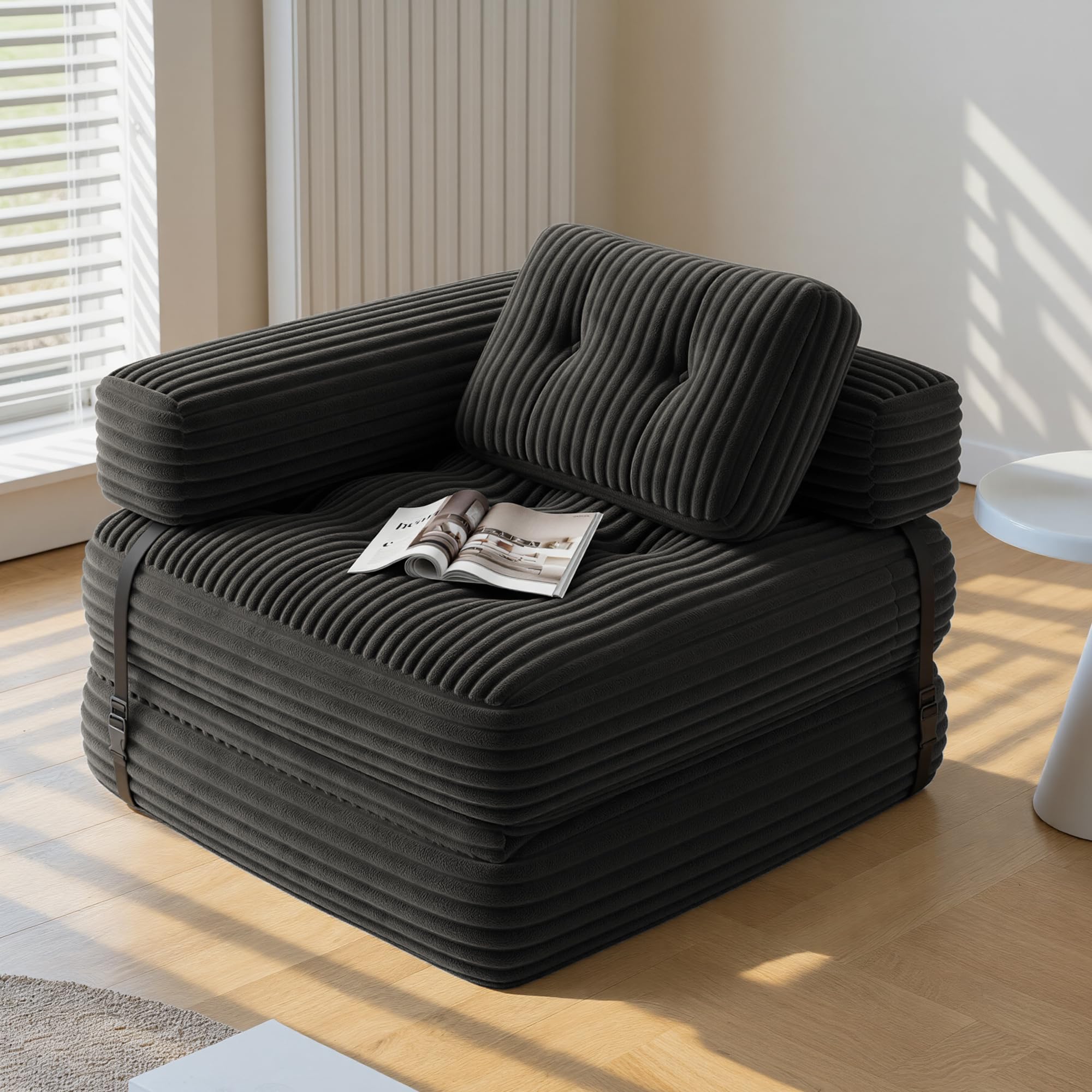 Xbro Canapé-lit Pliable avec Accoudoirs en L, Fauteuil Convertible en Lit 2 en 1 Portable pour Petits Espaces, Tissu Velours Côtelé avec Rembourrage en Mousse, 170 x 85 cm, Déplié,Noir