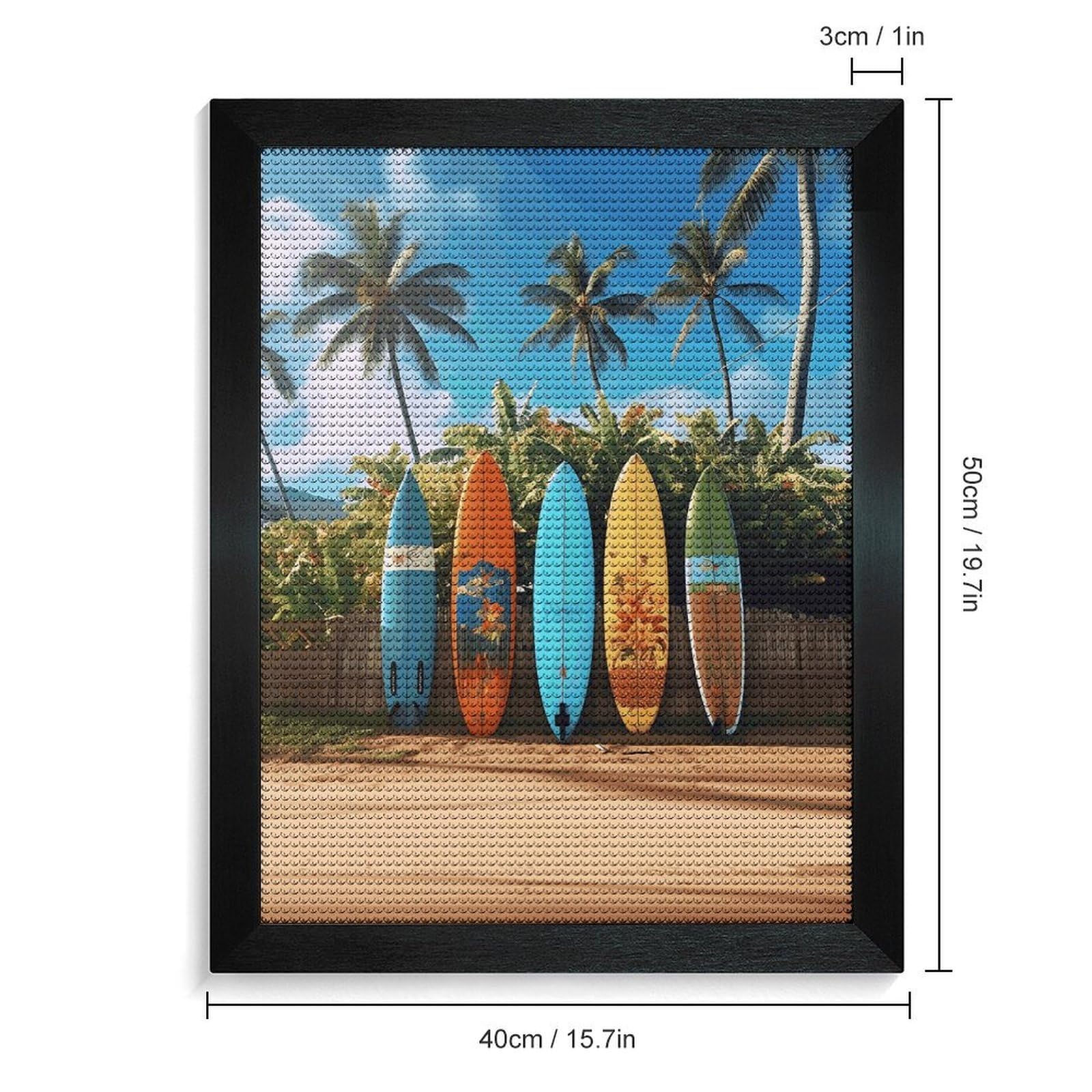 VIDI Surf's Up Surfboard 5D-Diamant-Malerei-Set für Erwachsene, groß, zum Selbermachen, runder Bohrer, Diamantkunst mit Rahmen, Anfängerfreundliches Handwerk, Edelsteinmalerei für Stressabbau