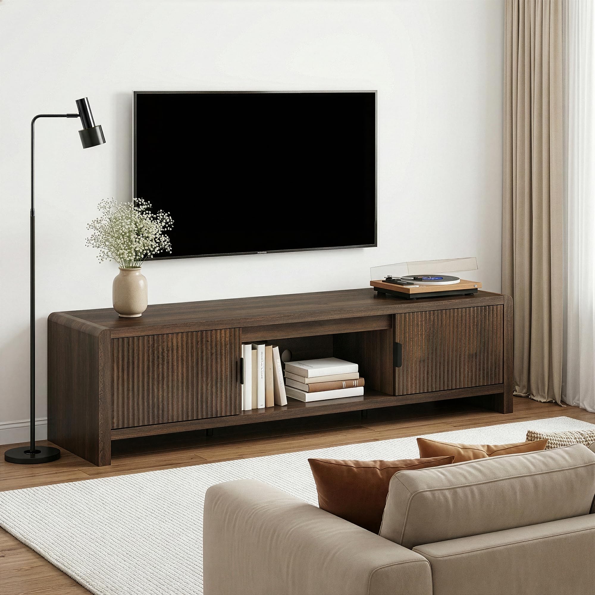 [en.casa] TV Schrank Lukkodso Lowboard mit 2 Türen und 3 Fächern Fernsehschrank 150 x 40 x 40 cm TV Board TV Kommode Fernsehtisch Sideboard Walnussoptik