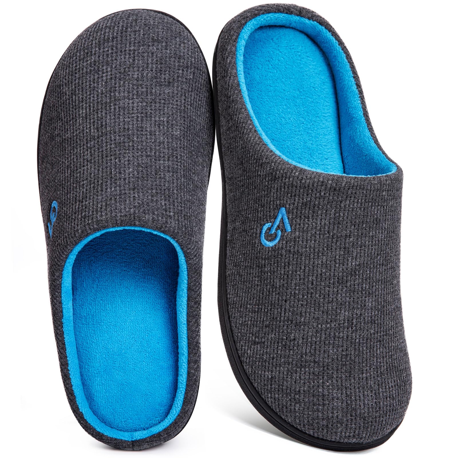 VeraCosyMen's Two-Tone Memory Foam House Slippers Indoor Outdoor Durable Rubber Sole