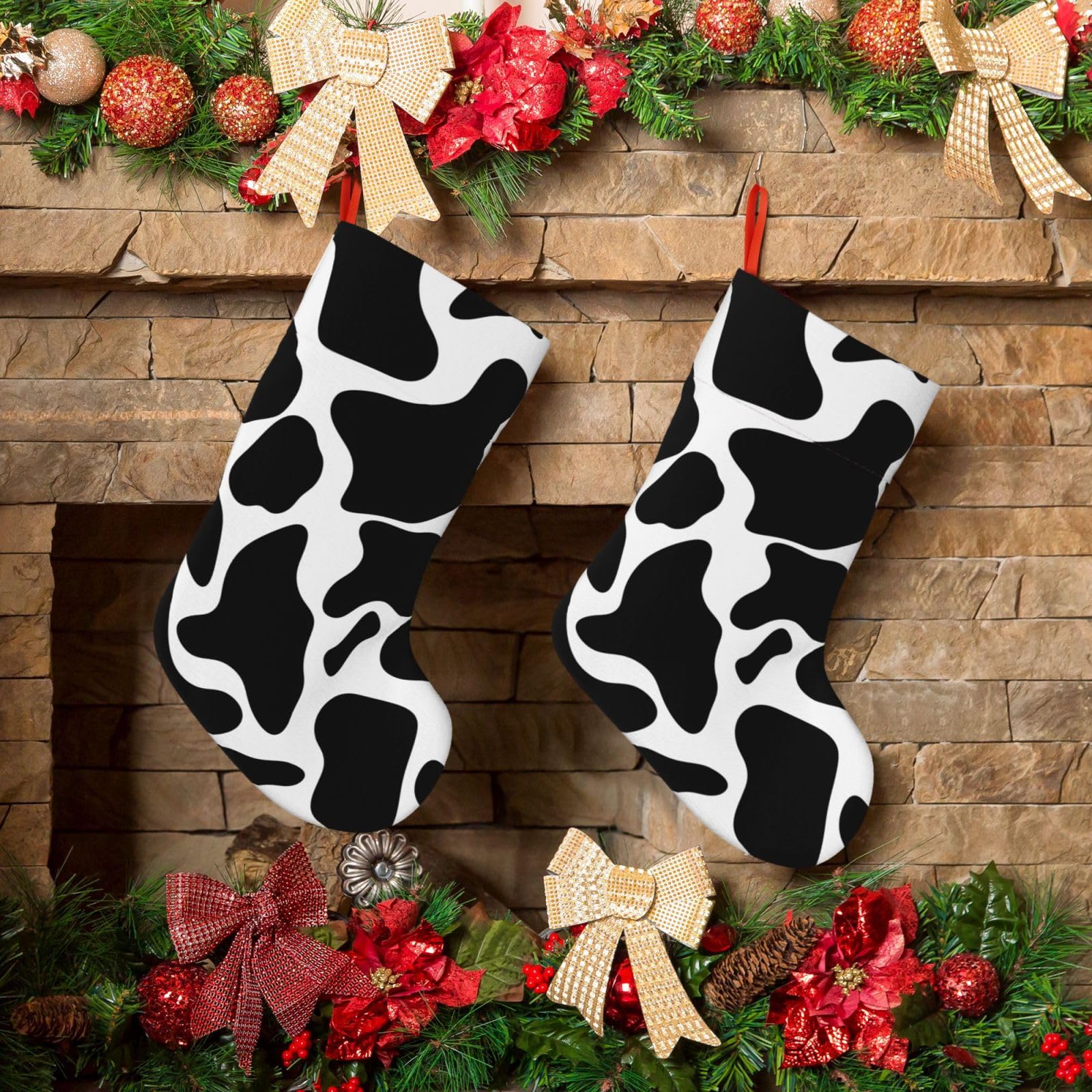 KLOPH Christmas Stockings 18" Personalized Xmas Stocking Cow spot Decoration Stocking Hanging Fireplace Stocking for Holiday Xmas Tree Christmas Fireplace Decor