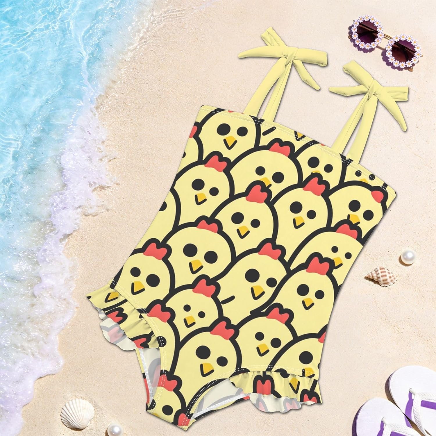 visesunny Toddler Girl Swimsuit Adjustable Strap Swimwear Cute Yellow Chick Design Bathing Suits for Girls 18M-6Y