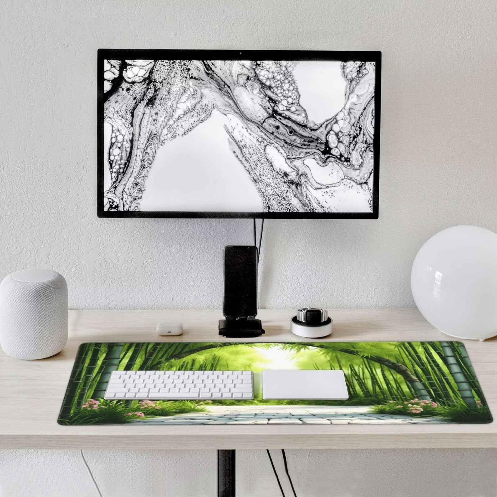 Zielona podkładka pod mysz do gier XXL 1200 x 600 mm, podkładka pod mysz dla graczy w lesie bambusowym podkładka pod mysz XXL z wodoodporną i antypoślizgową gumą, szyte krawędzie do biura, pod biurko