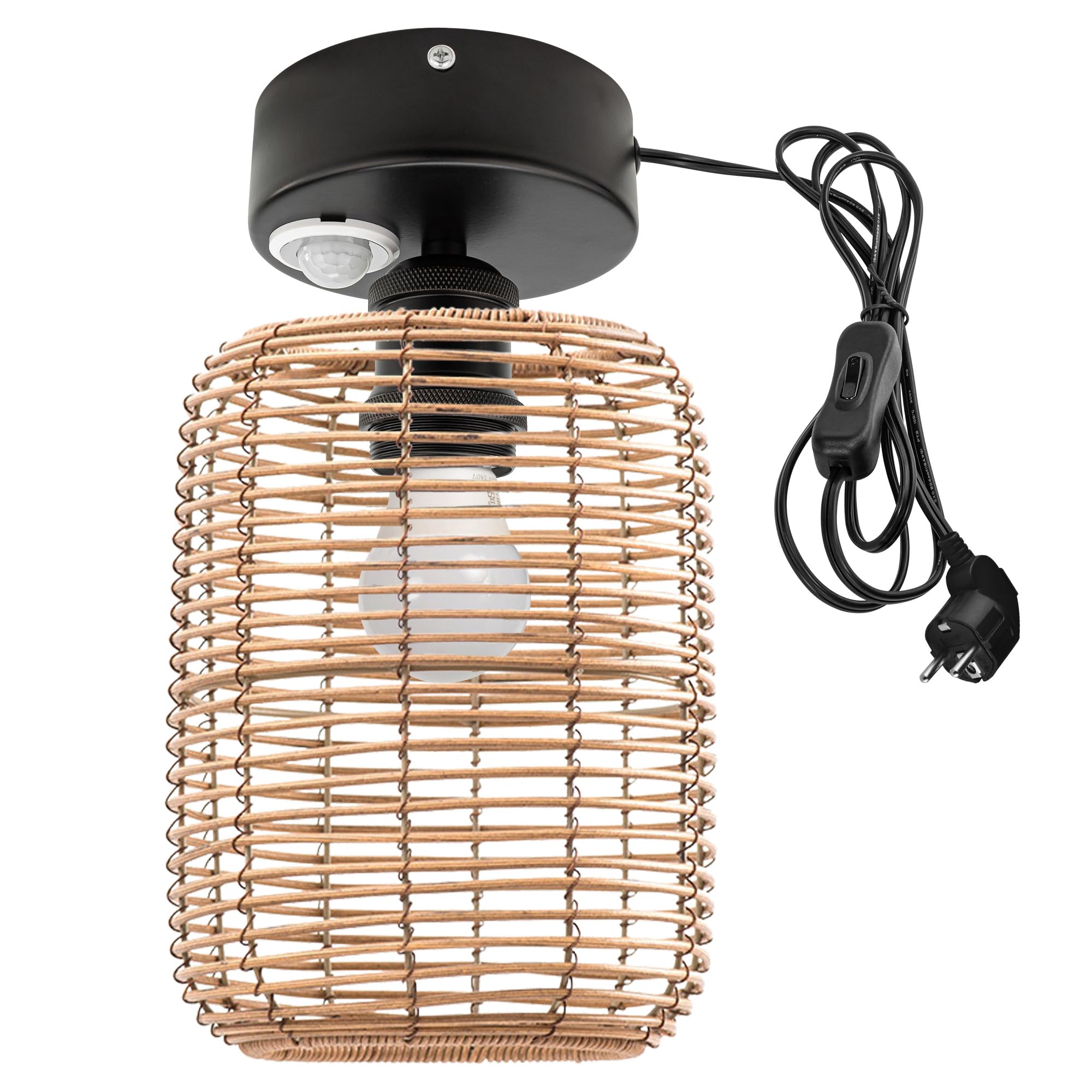 Lampada da soffitto con sensore di movimento, per interni, colore giallo, stile boho, in ferro, con sensore di movimento radar, con cavo da 4,5 m e portalampada E27, per corridoio, bagno,