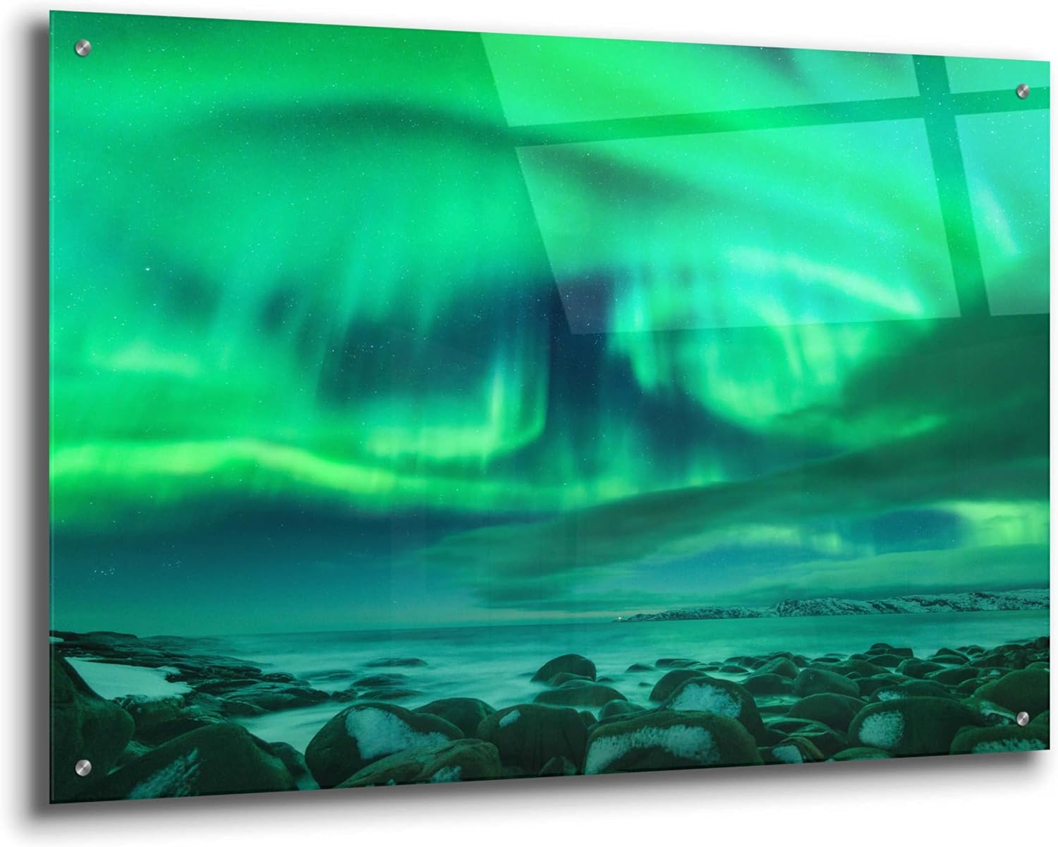 Epic Art 'Aurora Borealis Over Ocean' by Epic Portfolio, Acrylic Glass Wall Art, 36"x24"