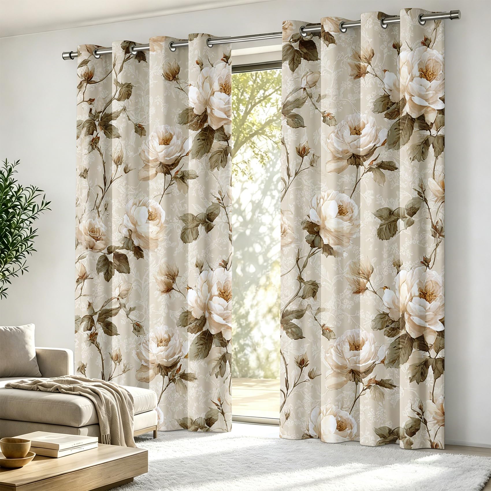 Luxfieo Peony Blackout Curtains for Living Room Bedroom - 90 Inch Drop Curtains 66x90, Vintage Floral Elegant Flower Farmhouse Patterned Window Treatments, Thermal Eyelet Drapes 2 Panels