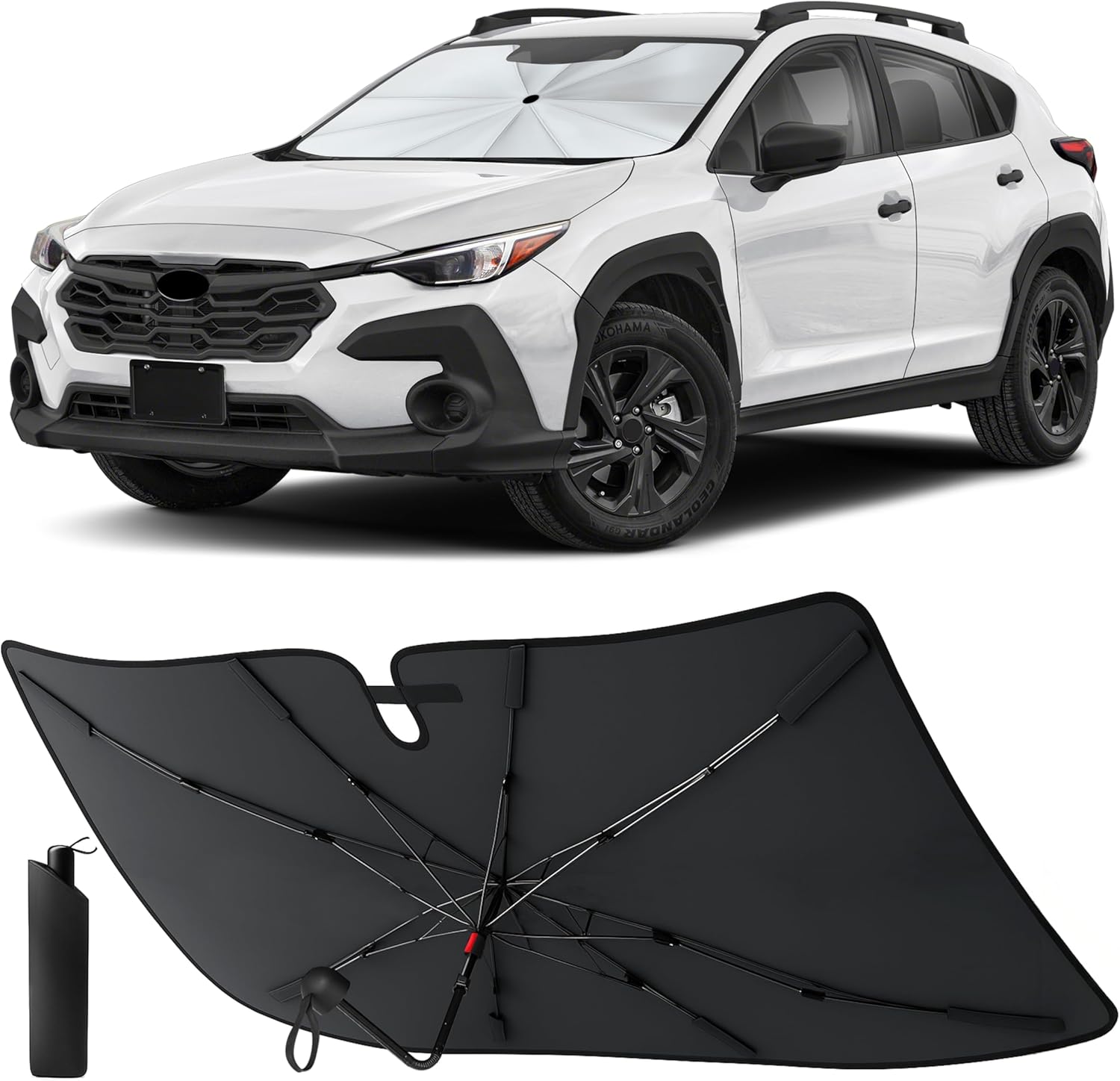 EcoNour Umbrella Windshield Sunshade for Subaru Crosstrek 2018-2025 | Front Windshield Sun Shade UV Heat Blocker | Foldable Reflective Car Sun Visor Protector Interior Cooling Car Accessories