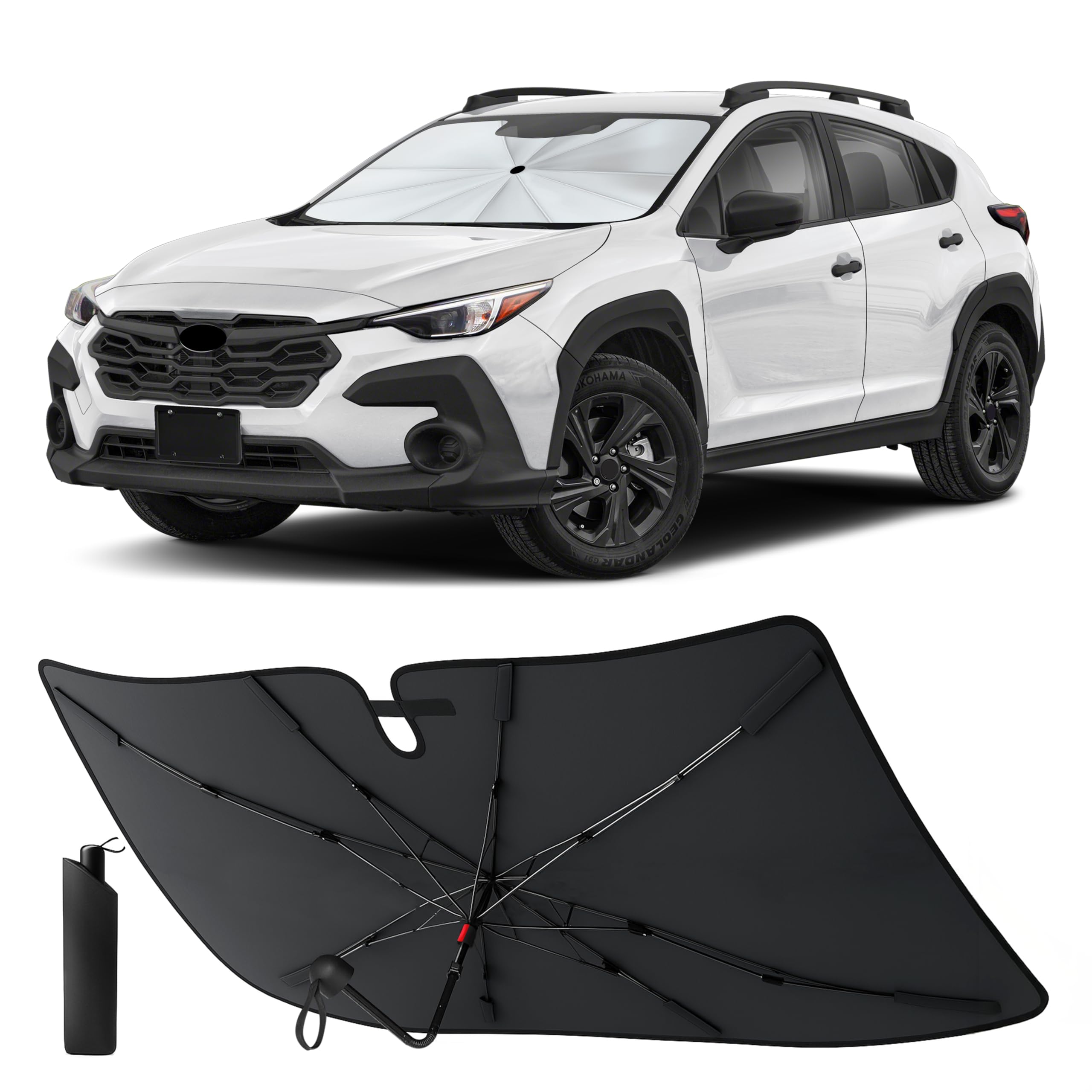 EcoNour Umbrella Foldable Windshield Sun Shade Fit for 2018-2023 2024 2025 Subaru Crosstrek Sunshade, Front Car Window Shades Sun Visor, UV Protection, Heat Blocker, Car Accessories Fit for Subaru Crosstrek 2018-2025