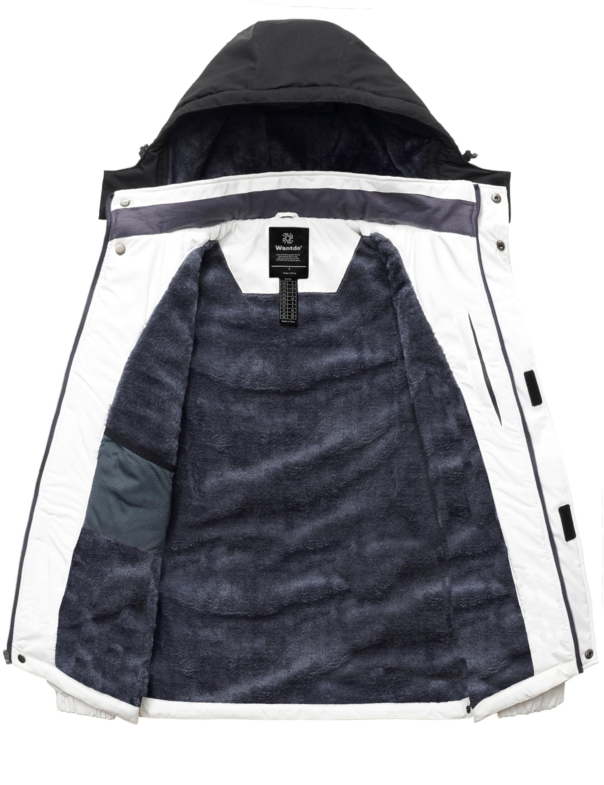 Wantdo Giacca da Sci Montagna Calda Invernale Parka da Neve Imbottita Cappotto da Snowboard in Pile Giubbotto con Cappuccio Impermeabile Uomo