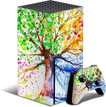 Design Skinz Abstract Colorful Watercolor Vivid Tree V3 Full-Body Cover Wrap Vinyl Decal Skin Kit Compatible with The Microsoft Xbox 360 Slim