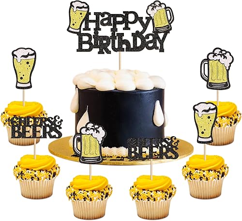 Miniatura 43 de Ercadio Paquete de 24 adornos para cupcakes de Cheers and Beers con taza de cerveza con purpurina para cupcakes, baby shower, cumpleaños, cervezas