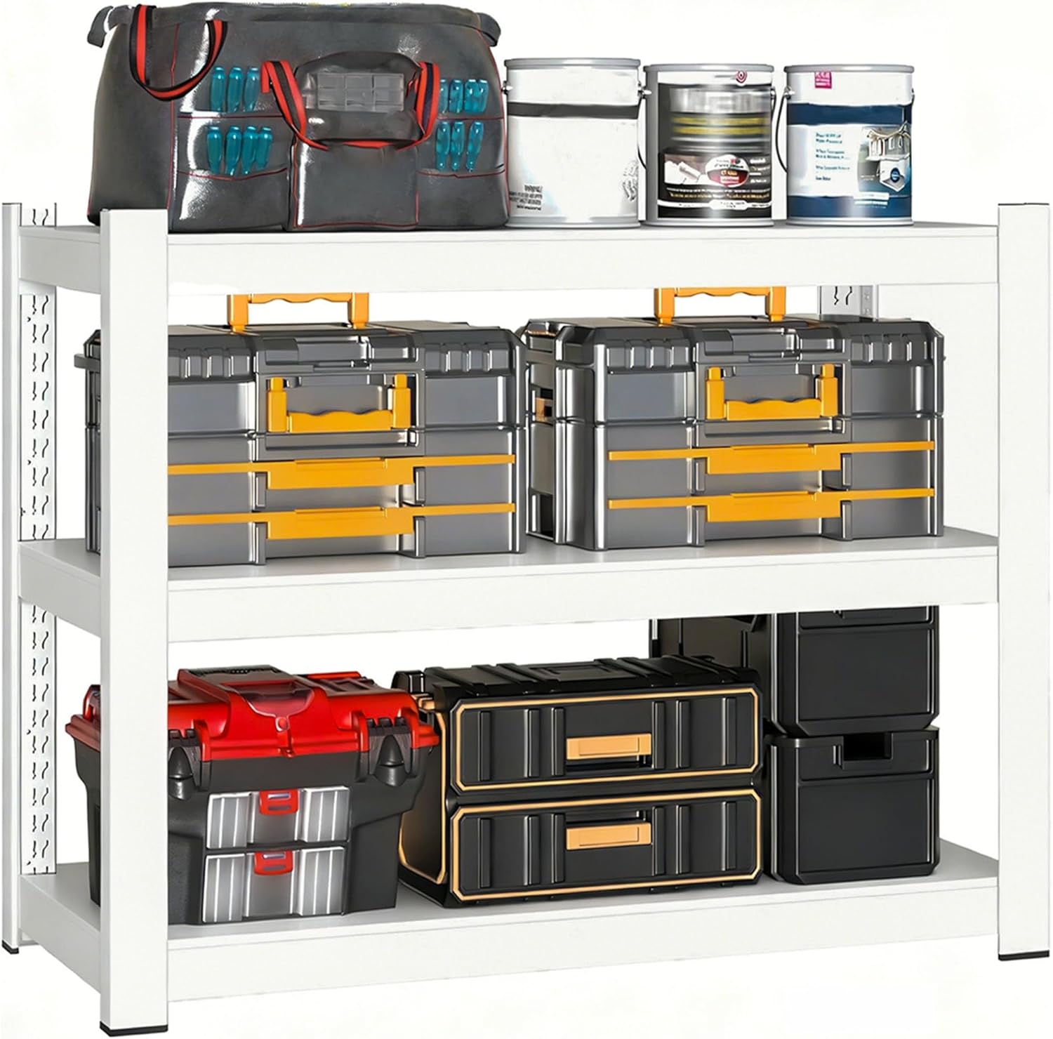 3-Tier Metal Storage Shelving Unit White 16" D x 36" W x 36" H, Adjustable, 1800 lbs Capacity, Heavy Duty, Storage Organizer, for Garage, Home, Bathroom, Laundry, Storage Rack