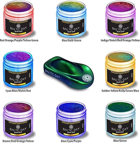 Miniatura 2 de BALTIC DAY - Polvo de mica camaleón, juego de 8 frascos de polvo de cambio de color - Pigmento de color en polvo de mica para resina epoxi - Polvo