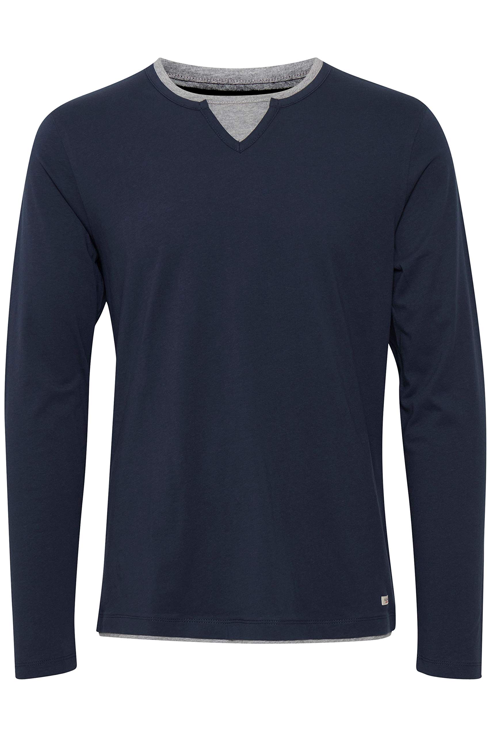 Blend BHLeonas Herren Longsleeve Langarmshirt Shirt mit Rundhals-Ausschnitt Double Layer V-Neck Look Baumwollmischung Regular fit