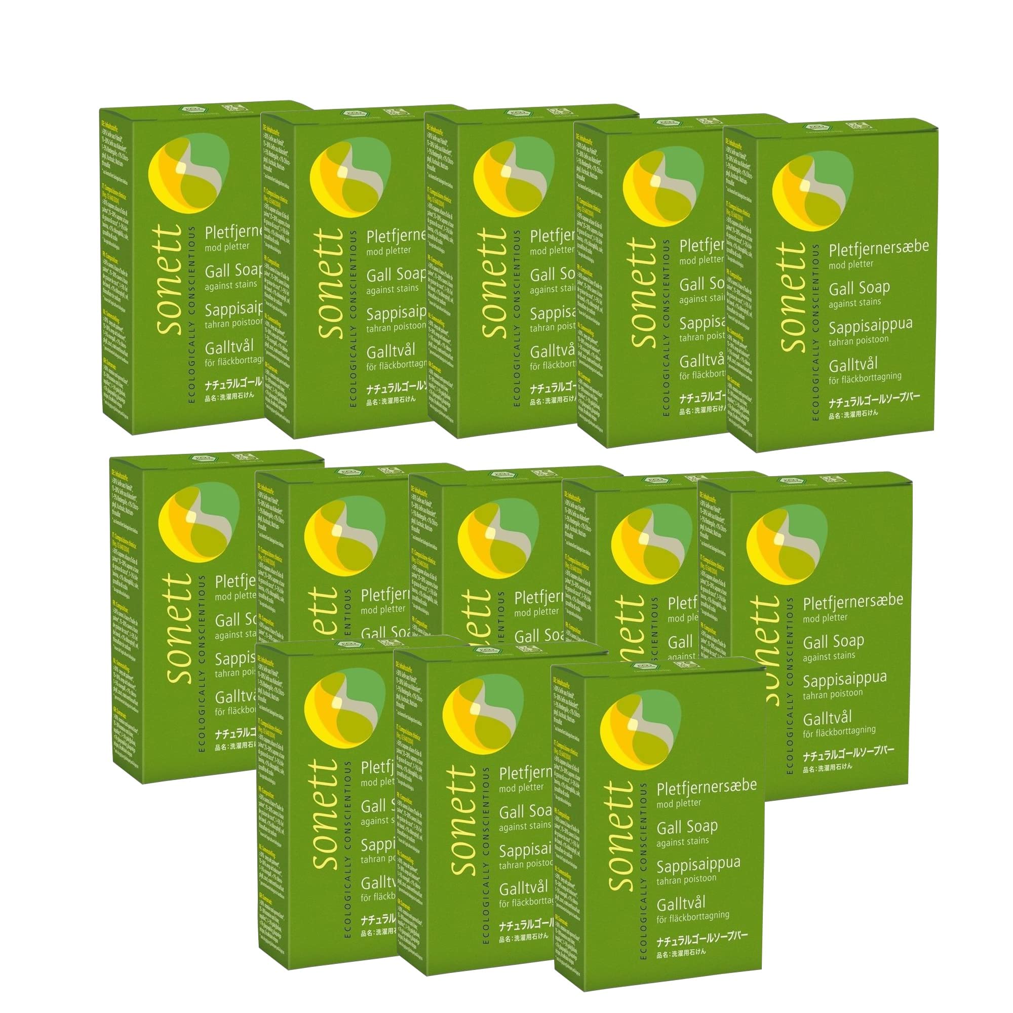 Sonett Organic Traditional Stain Removers Gall Soap, For Blood, Grease, Fruit stains, Highly Effective Against Marks Caused By Ink (Pack of 12)