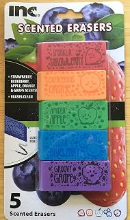 I-N-C Fruit Scented Latex-Free Erasers 5 Count,Red, Orange, Green, Blue & Purple. Pack of 2