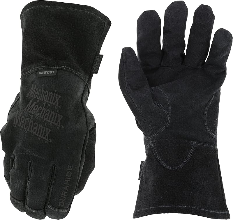 Mechanix Wear: Regulator MIG Welding Gloves, 360 Cut Resistance, ANSI A4, Durahide Boar Leather, Heat Resistance, DuPont Kevlar Stitched for Added Durability, Safety Gloves for Work (Black, Large)