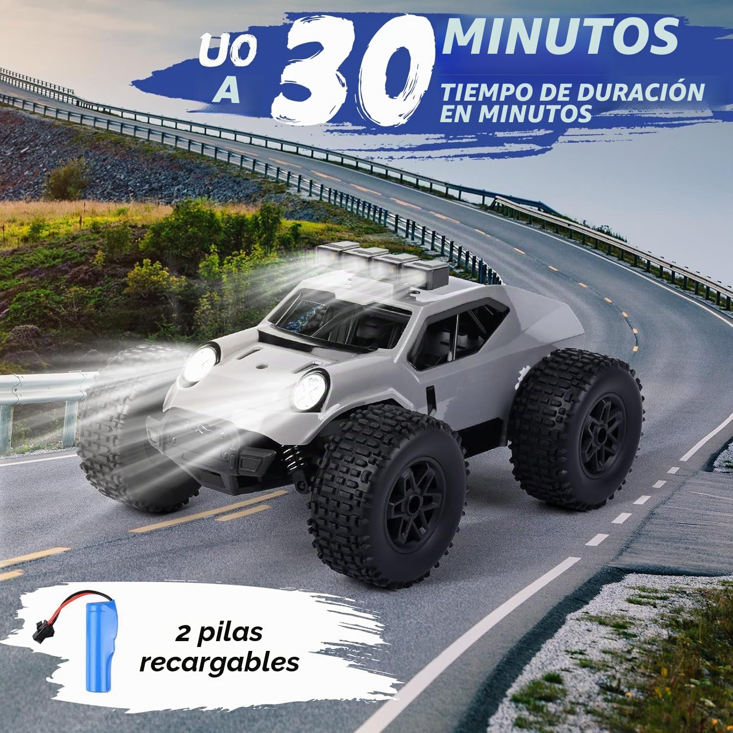 Comius Sharp Coche Teledirigido, Coche Teledirigido De Alta Velocidad 1/20 25km/H, Todo Terreno Todoterreno con Luces Led, Regalo para Niños De 7 A 14 Años(Gris)