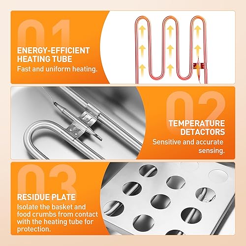 Miniatura 3 de Rengue Freidora profunda con cesta y tapa, freidora de pollo de acero inoxidable para encimera de 10 l, freidora eléctrica de temperatura ajustable
