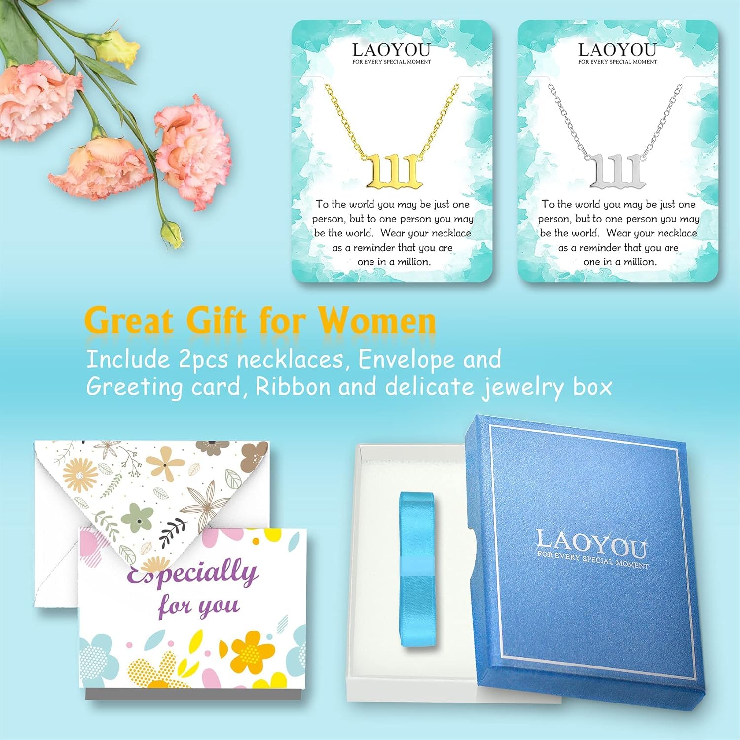 LAOYOU 2pcs Pack Angel Number Necklace For Women, Gold Silver 000 111 1111 222 333 444 555 666 777 888 999 Angel Numbers Necklace For Girls Numerology Jewelry Hypoallergenic Non Tarnish - Image 2