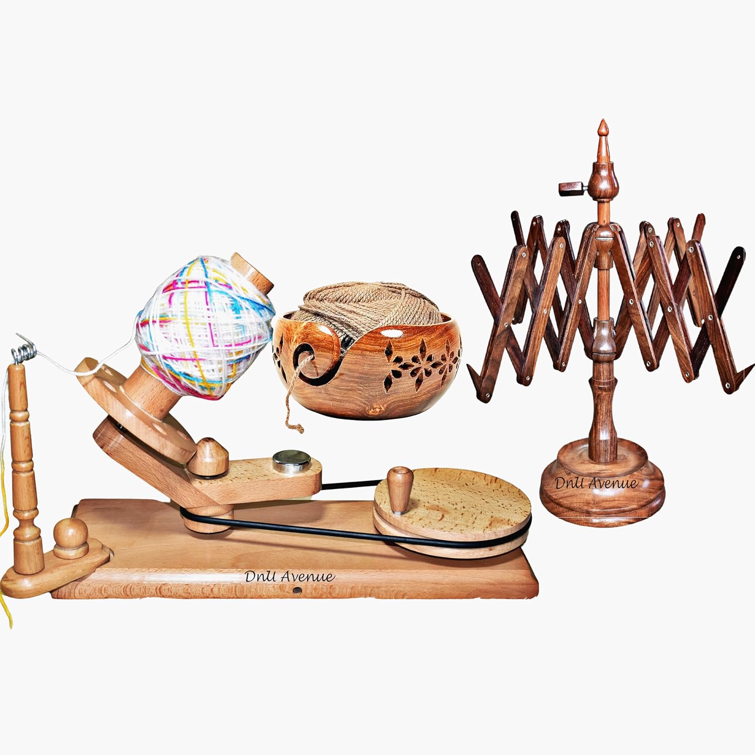 Wooden Yarn Winder and Swift Easily, Wind Skeins into Center-Pull Balls for Knitting and Crocheting, Efficient, Versatile, Knitting & Crochet Accessory (Winder, Swift & Yarn Bowl)