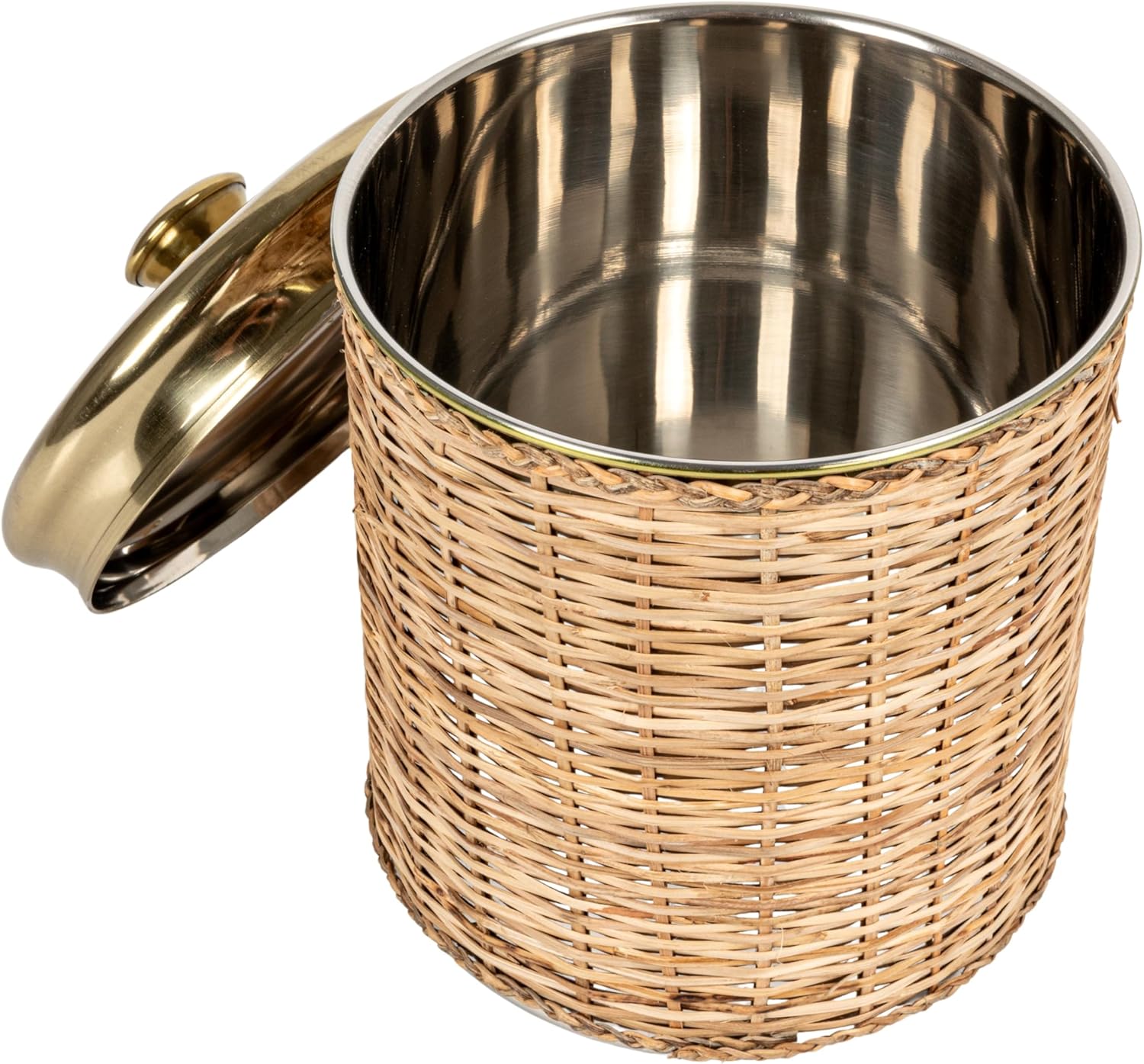 Creative Co-Op Rattan Wrapped Stainless Steel Canisters, Set of 4, Brass Finish