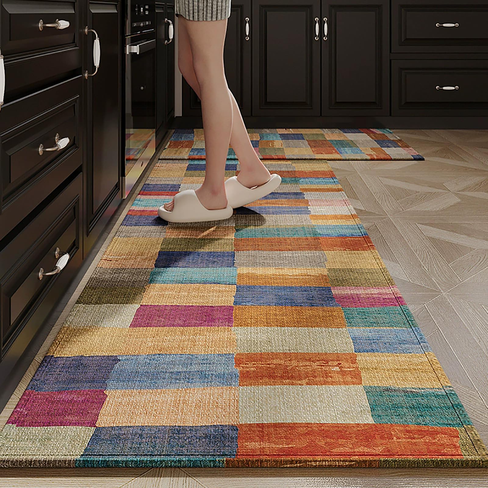 Felpudo para Puerta Principal Interior Alfombra De Entrada Lavable En Capas,B,17.7"x70.86"
