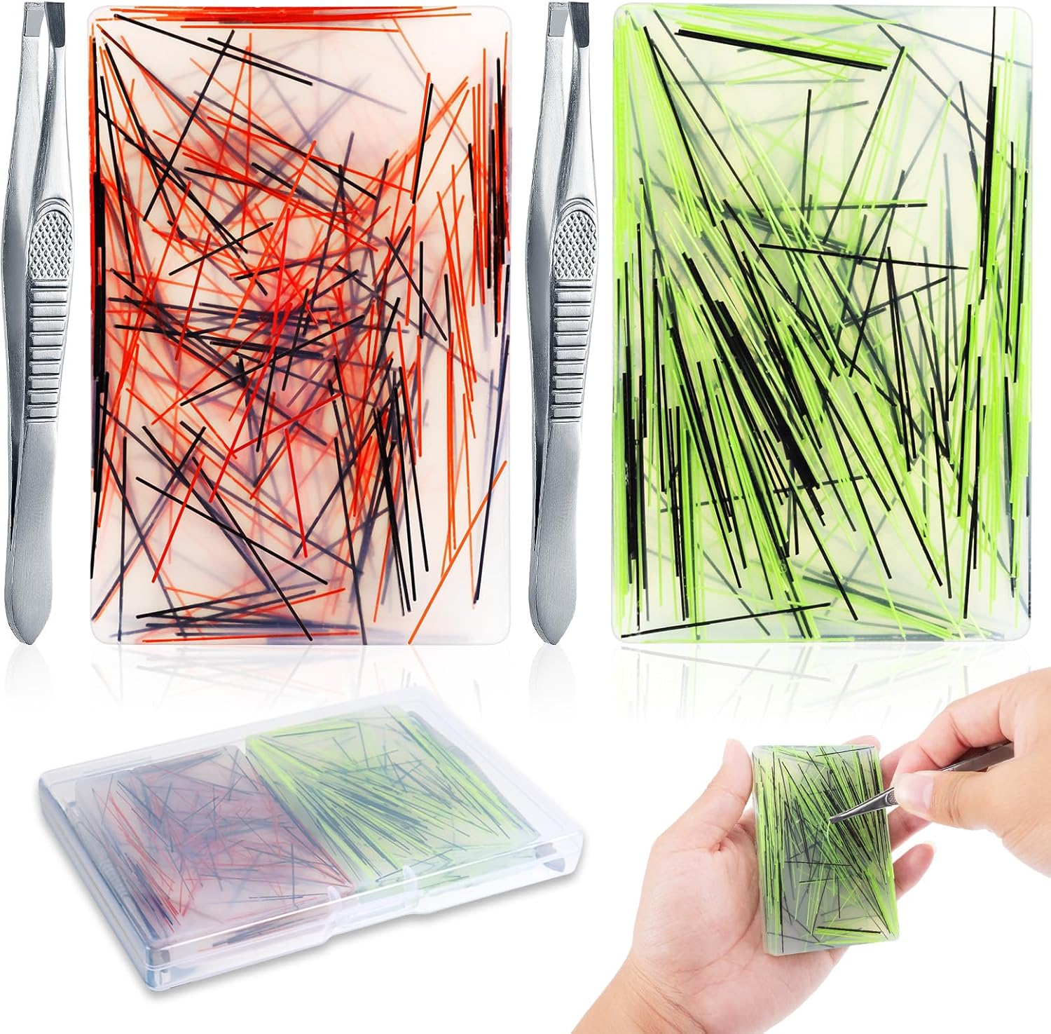 QEF 2 Pack Skin Picking Fidget Toys Picky Pad with Tweezers and Storage Box, Silicone Hair Pulling Fidget Toys for Adults, Sensory Pick Pad for Anxiety Relief ADHD Trichotillomania and Dermatillomania