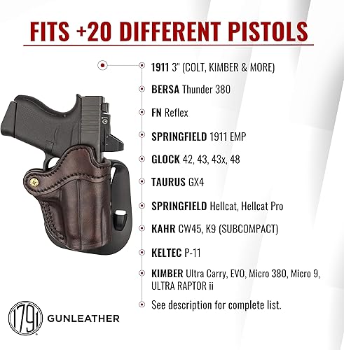 Miniatura 3 de 1791 GUNLEATHER Glock 43 - Funda para pistolas de piel para diestros Glock 43, Ruger LC9 y Ruger SR22