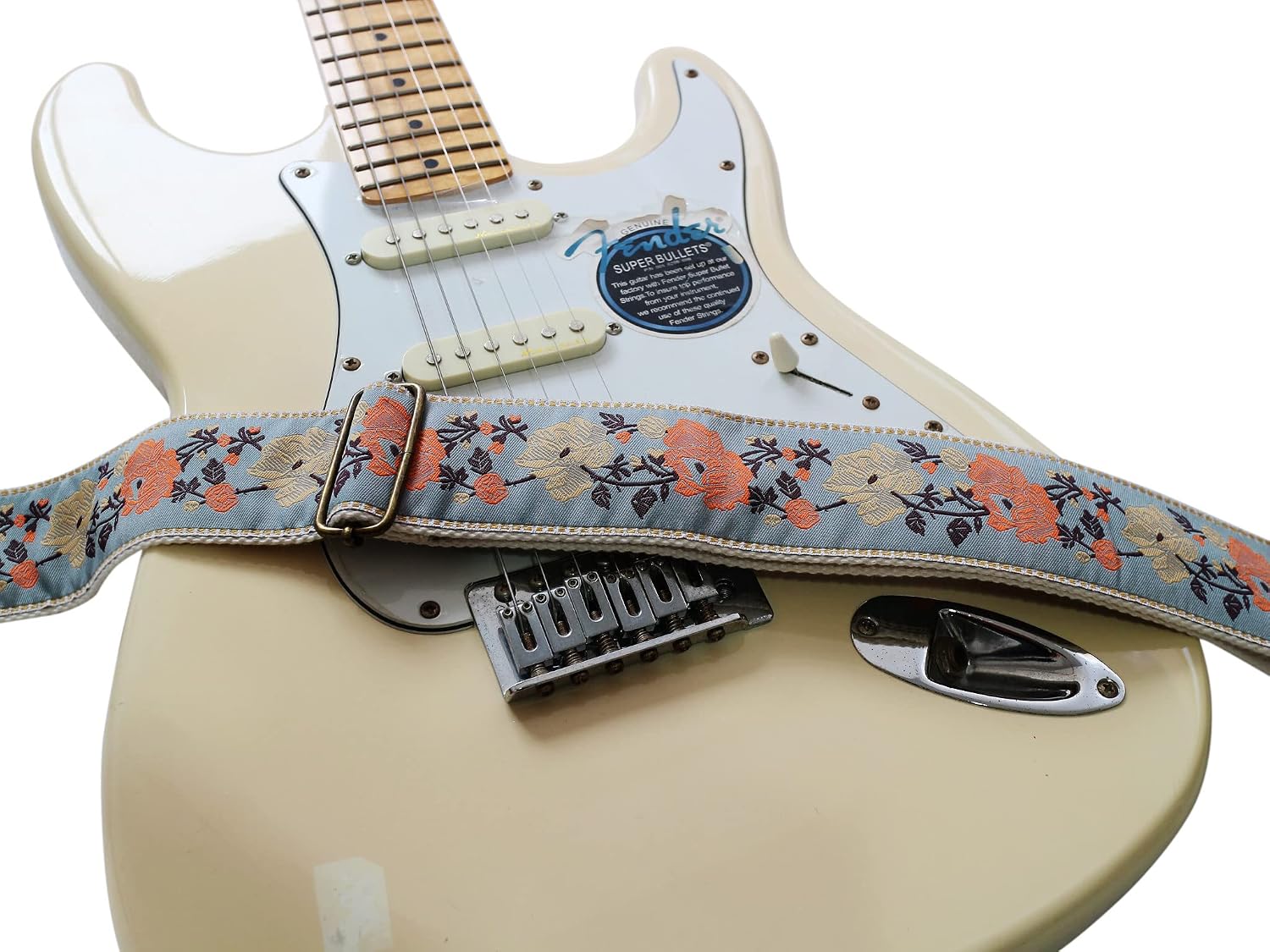 MUSIC FIRST Original Design, 2 inch width (5cm), High End Embroidery Grey Rose Electric Guitar Strap Bass Strap (Grey Rose) image 2