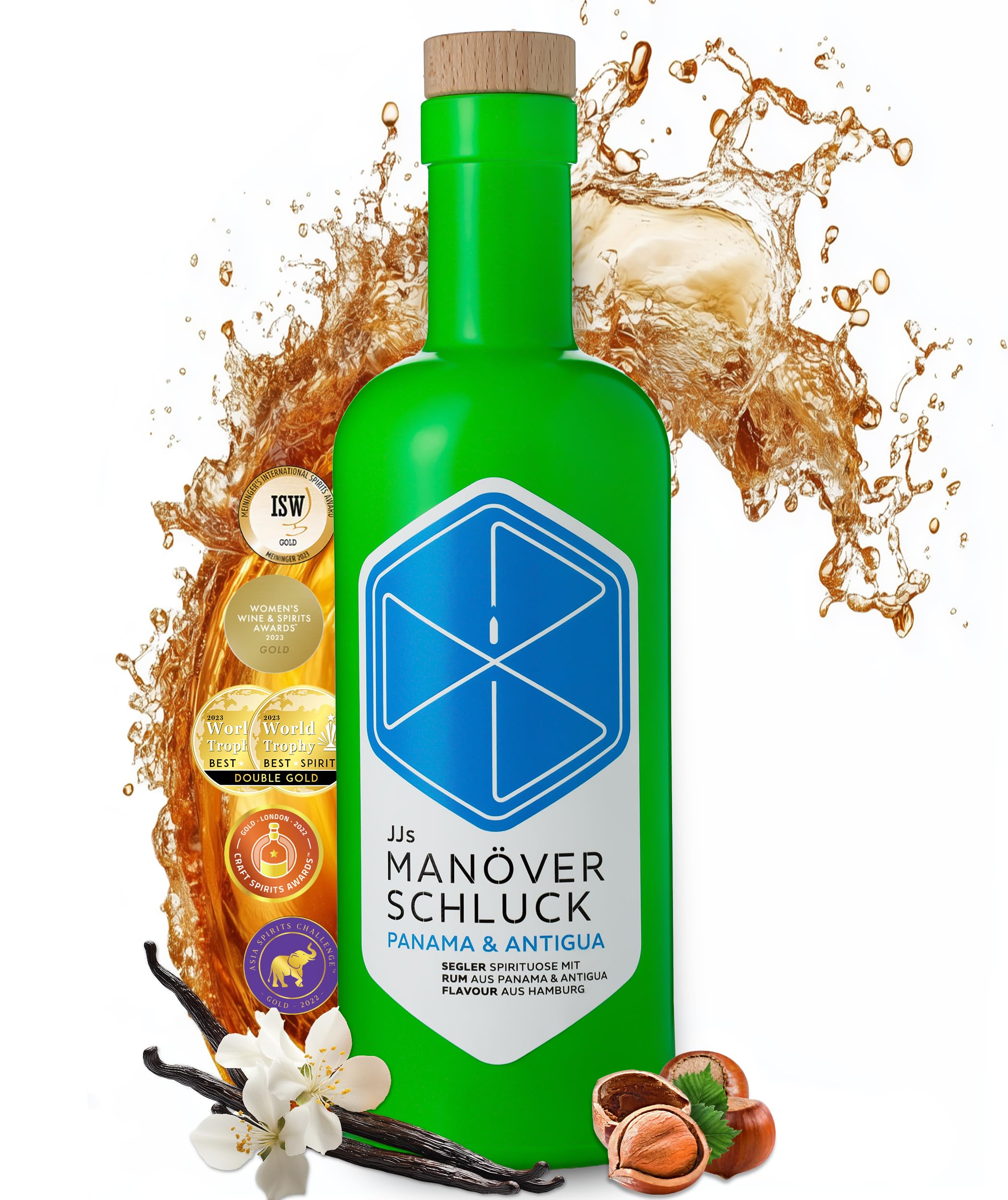 JJs Manöverschluck Flavored Rum | Segler Spirituose aus Panama & Antigua | Mit exquisiten Aromen von Vanille, Haselnuss & Meersalz | Spiced Rum Geschenk mit Designer-Flasche | 40% Alkohol - 500 ml