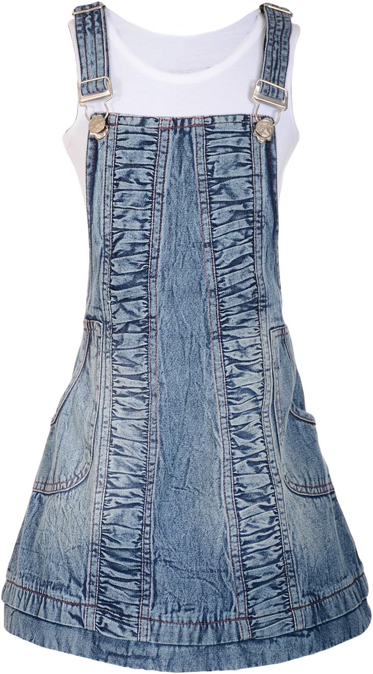 Naughty NinosGirls Blue Solid Pinafore Denim Dress with T-Shirt for 2 to 12 Years